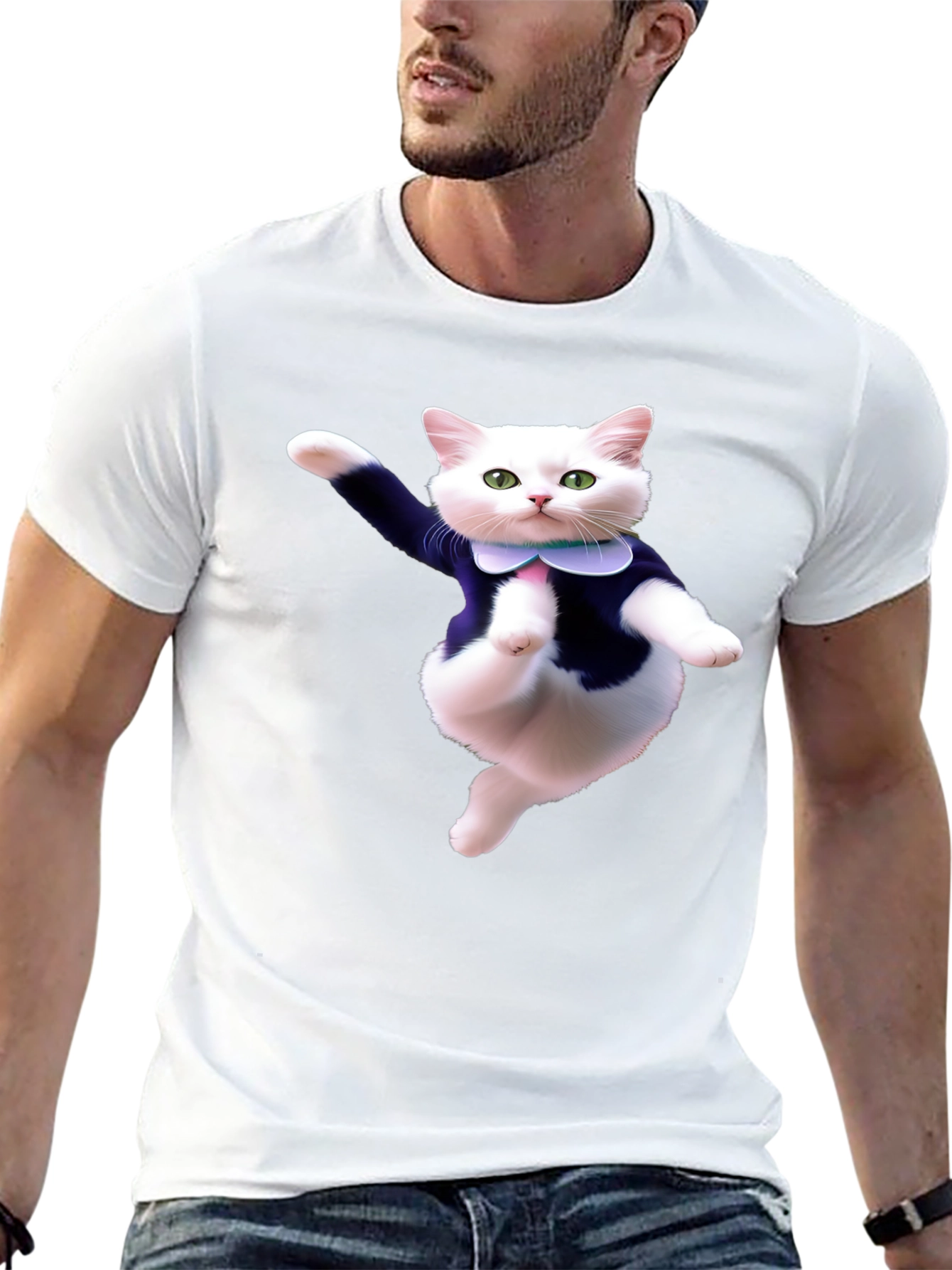 Dancing Cat T-Shirt - Black Cotton Tee