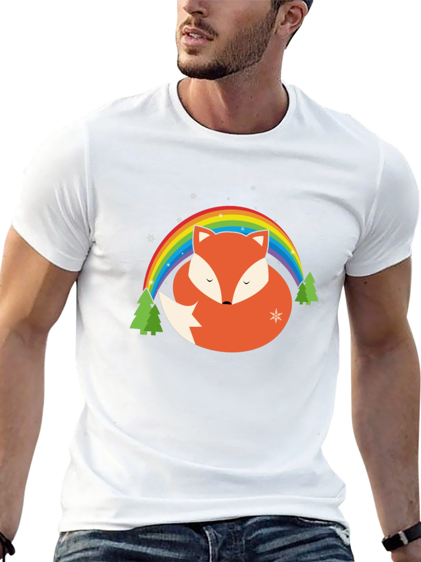 Fox Rainbow Graphic Tee - Black Cotton Blend Shirt