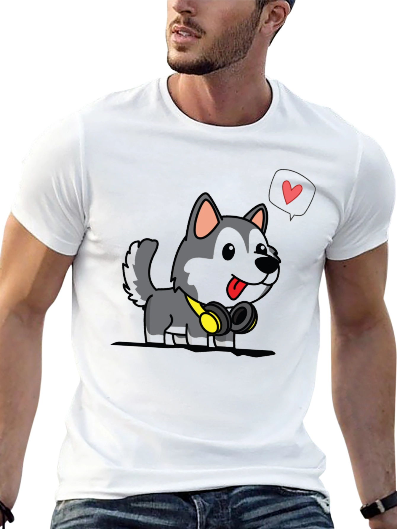 Cute Dog Cartoon Graphic Black T-Shirt