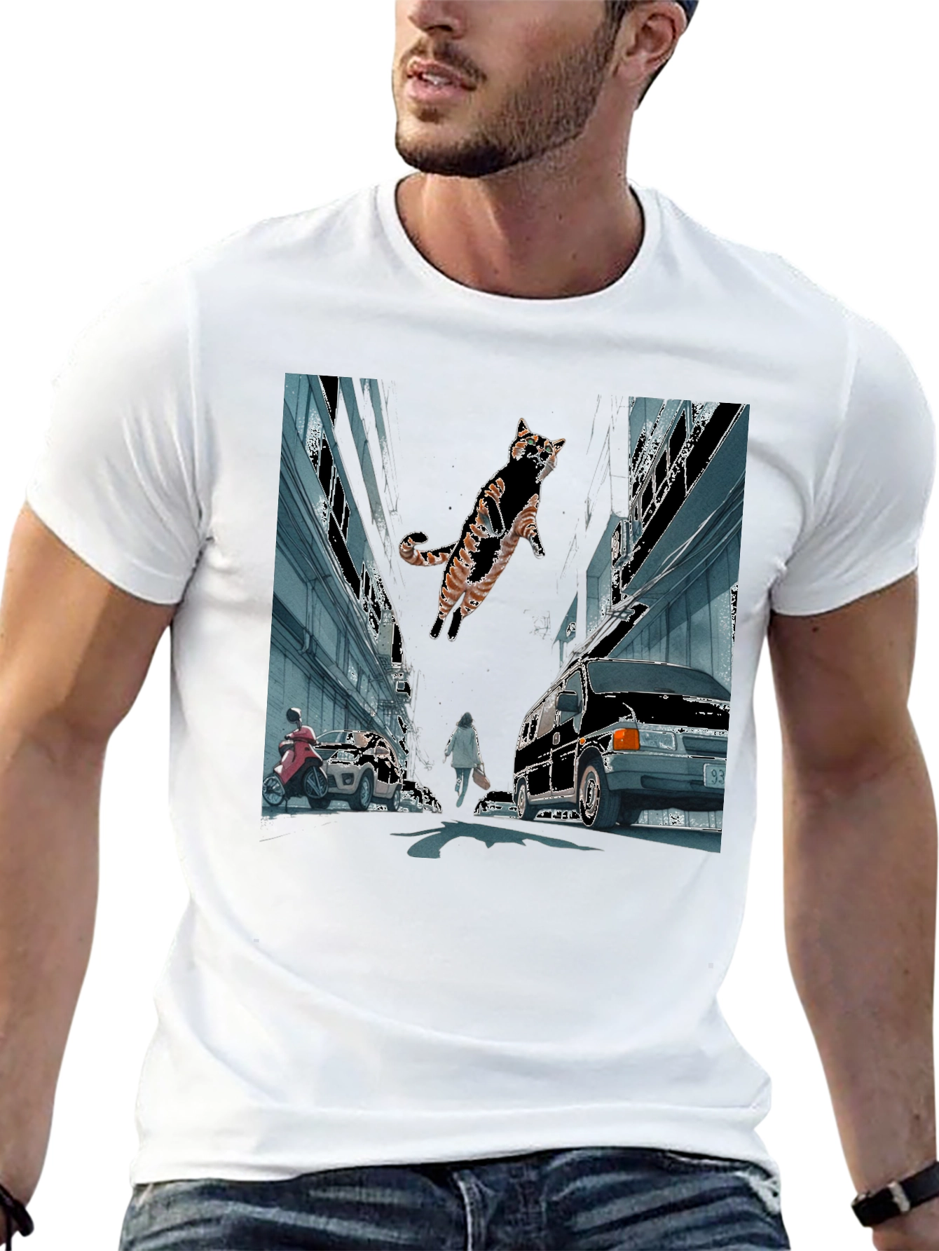 Urban Cat Adventure Graphic T-Shirt