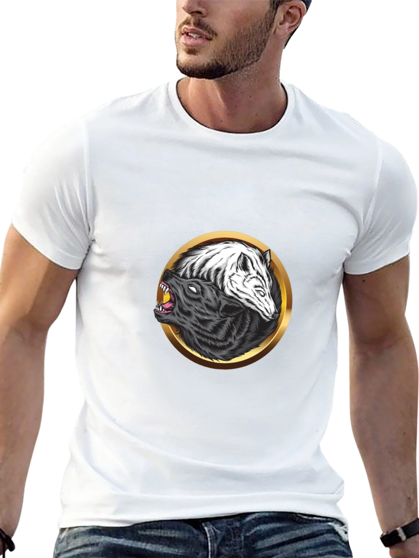 Yin Yang Wolf Graphic Black Tee