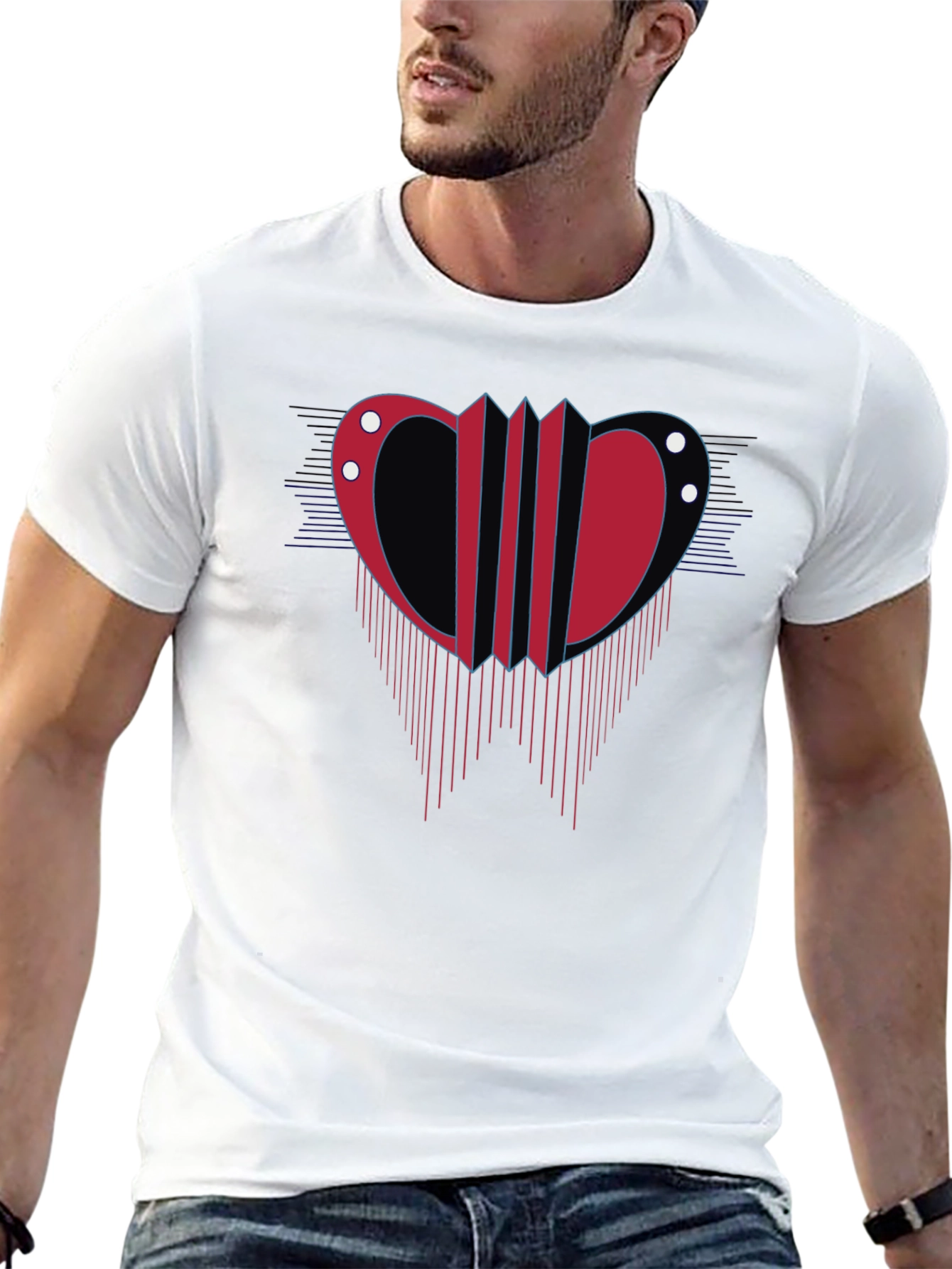 Abstract Accordion Design Mens Black T-Shirt