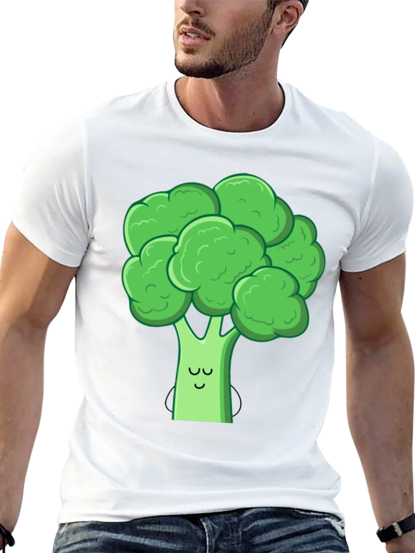 Cute Broccoli Graphic Tee - Black Cotton T-Shirt