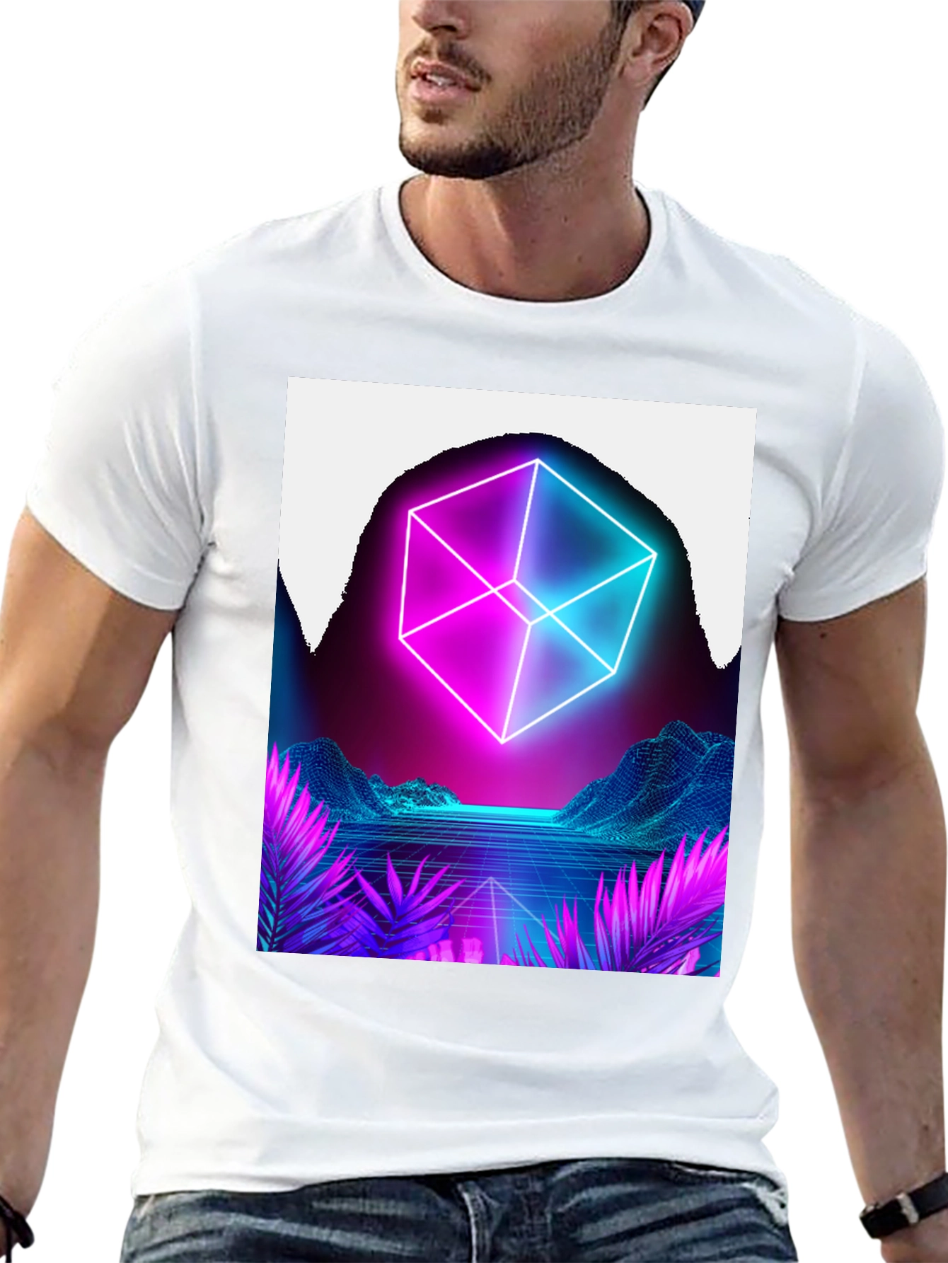 Cyberpunk Retro Wave T-Shirt - Futuristic Neon Cube
