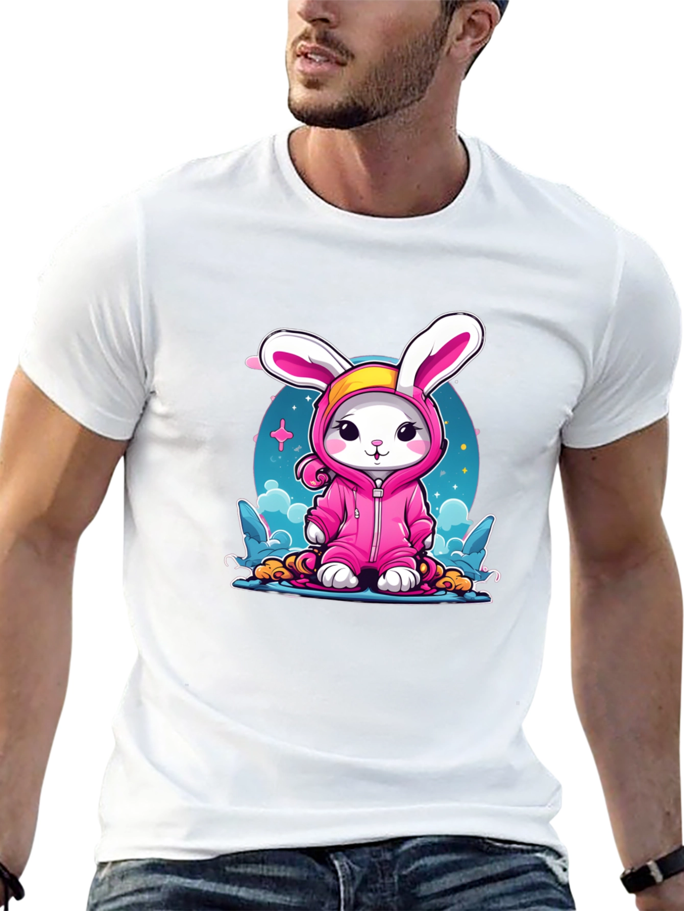 Cute Bunny Pink Suit Black T-Shirt