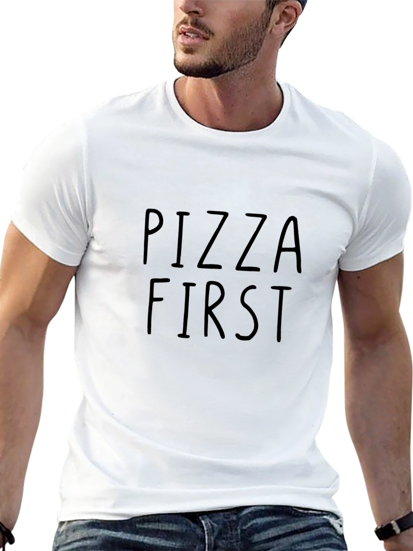 Pizza First Graphic Tee - Black Cotton T-Shirt
