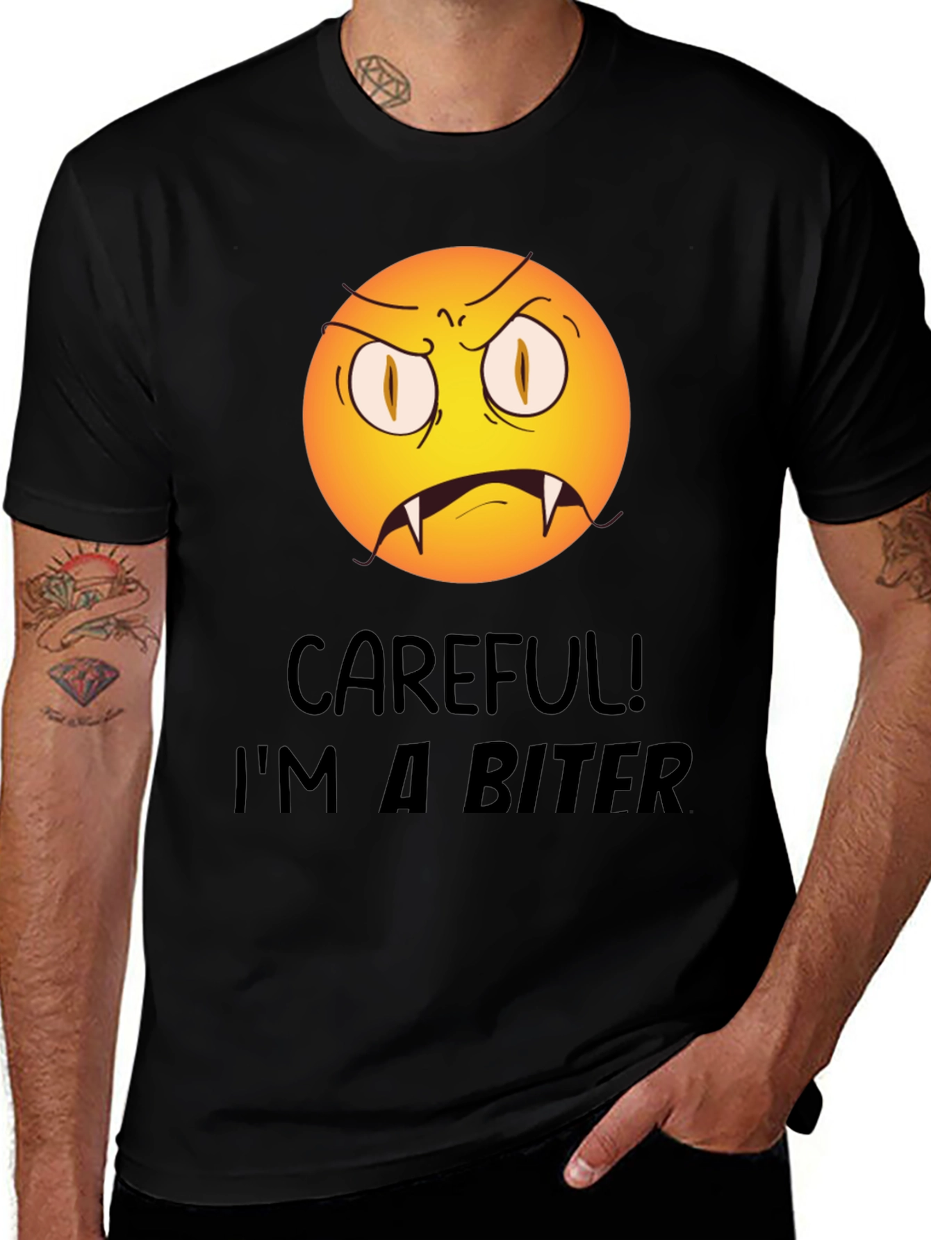 Funny Biter Emoji Graphic T-Shirt - Black