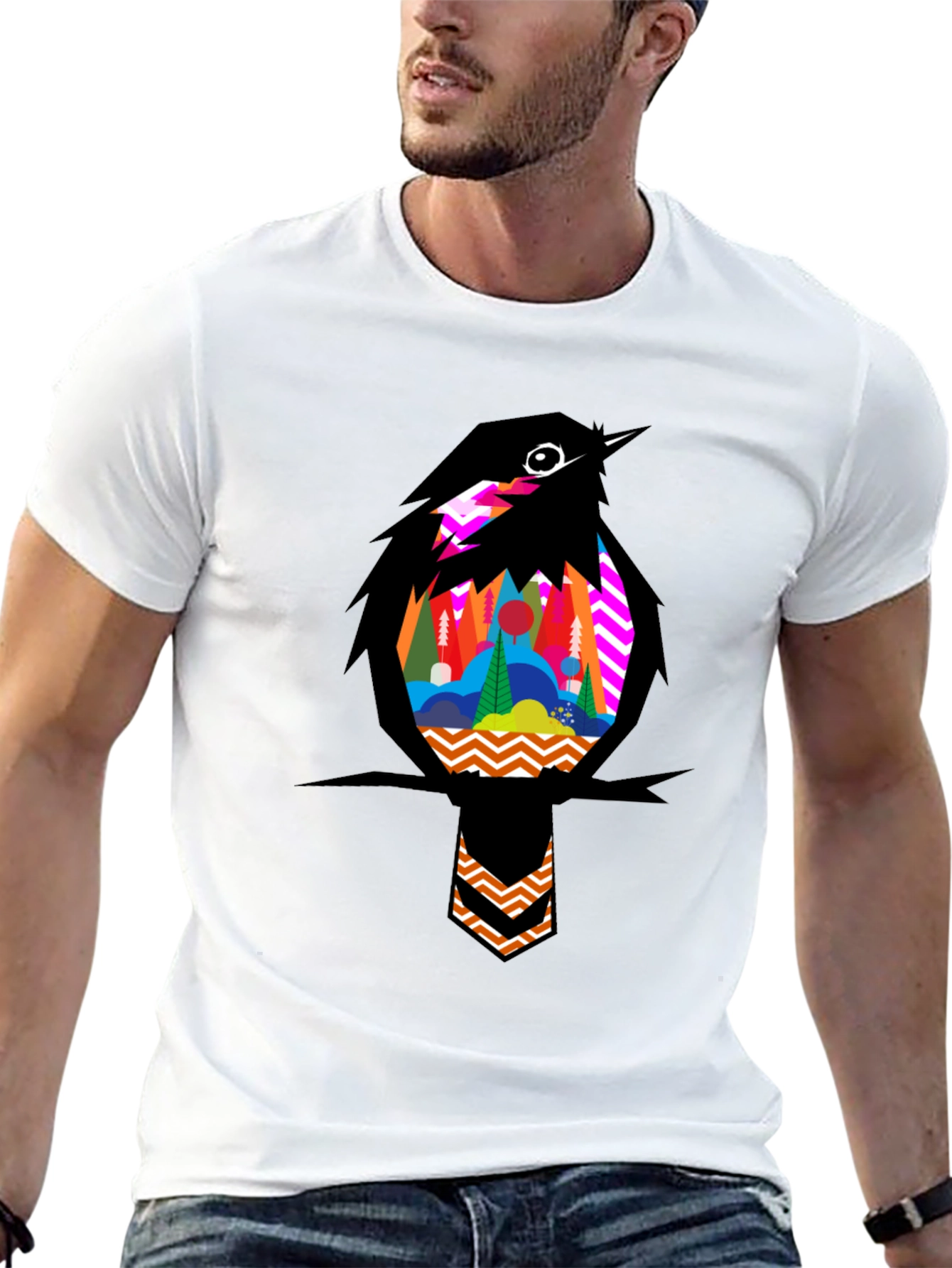 Bird Graphic Tee - Stylish Mens Black T-Shirt