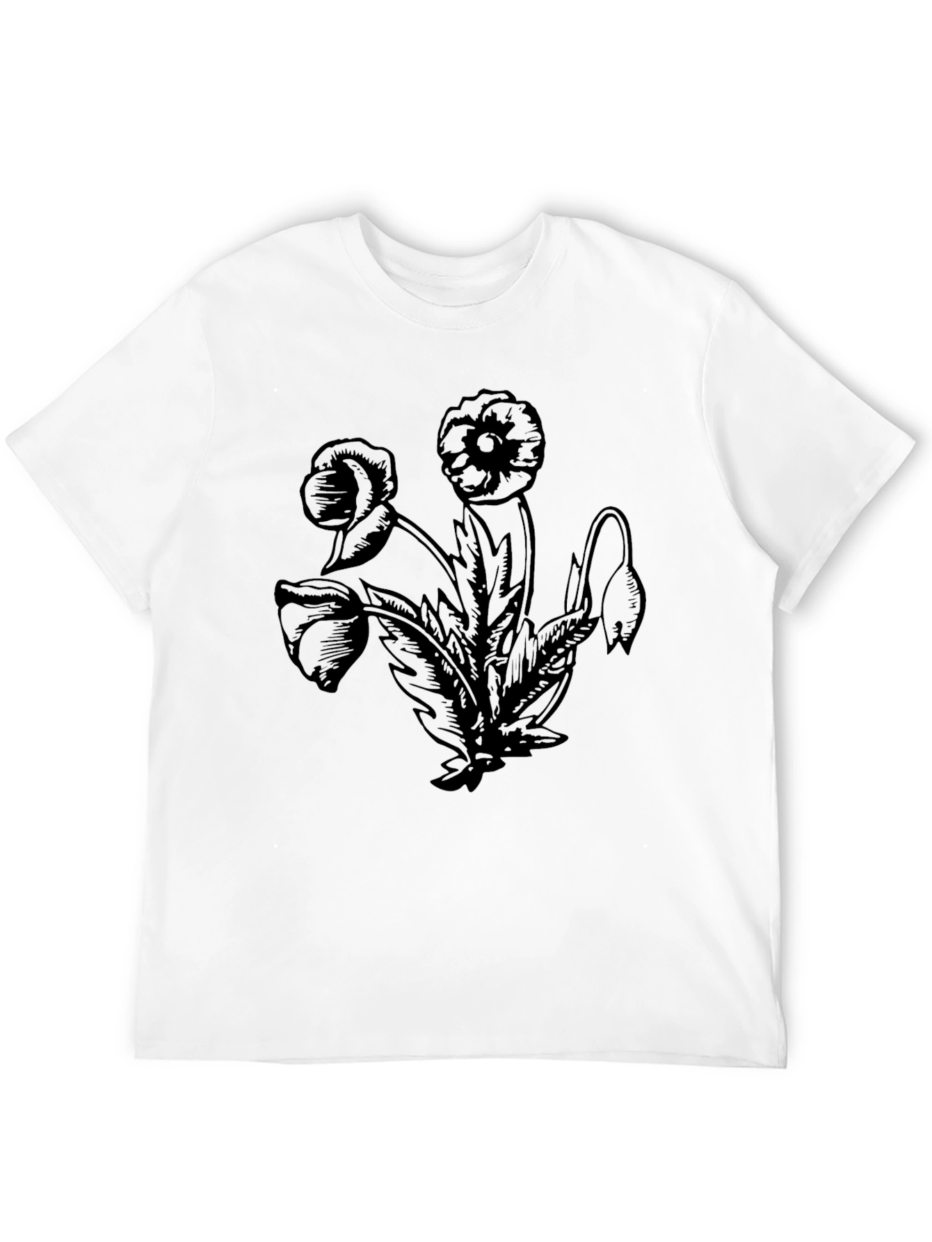 Floral Graphic Print Black Crew Neck T-Shirt