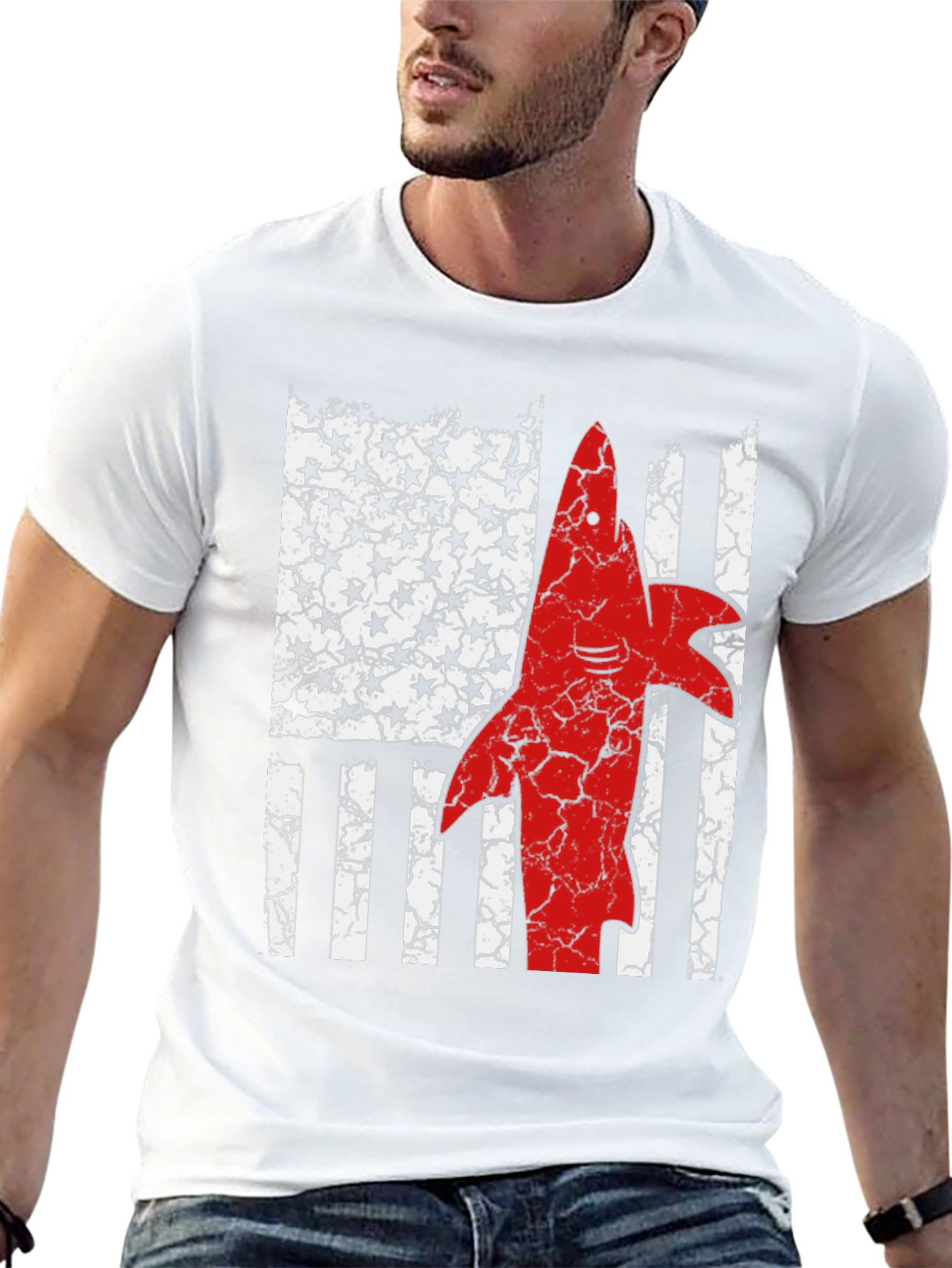 Shark USA Flag Graphic Mens T-Shirt