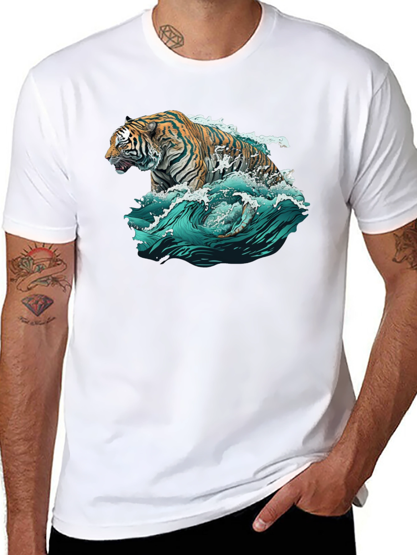Tiger Wave Graphic Black T-Shirt