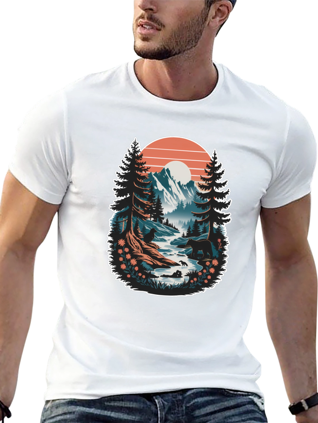 Nature Scene Graphic Tee - Mountain Landscape Shirt