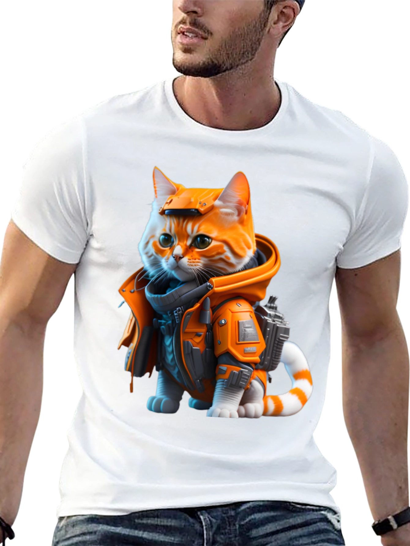 Sci-Fi Cat T-Shirt - Orange Tabby Astronaut