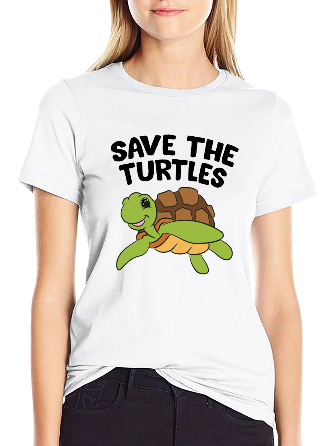 Save the Turtles Graphic Tee - Black Cotton T-Shirt
