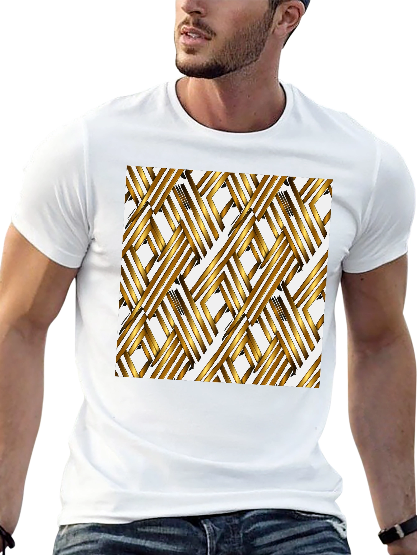 Geometric Gold Pattern Black Tee