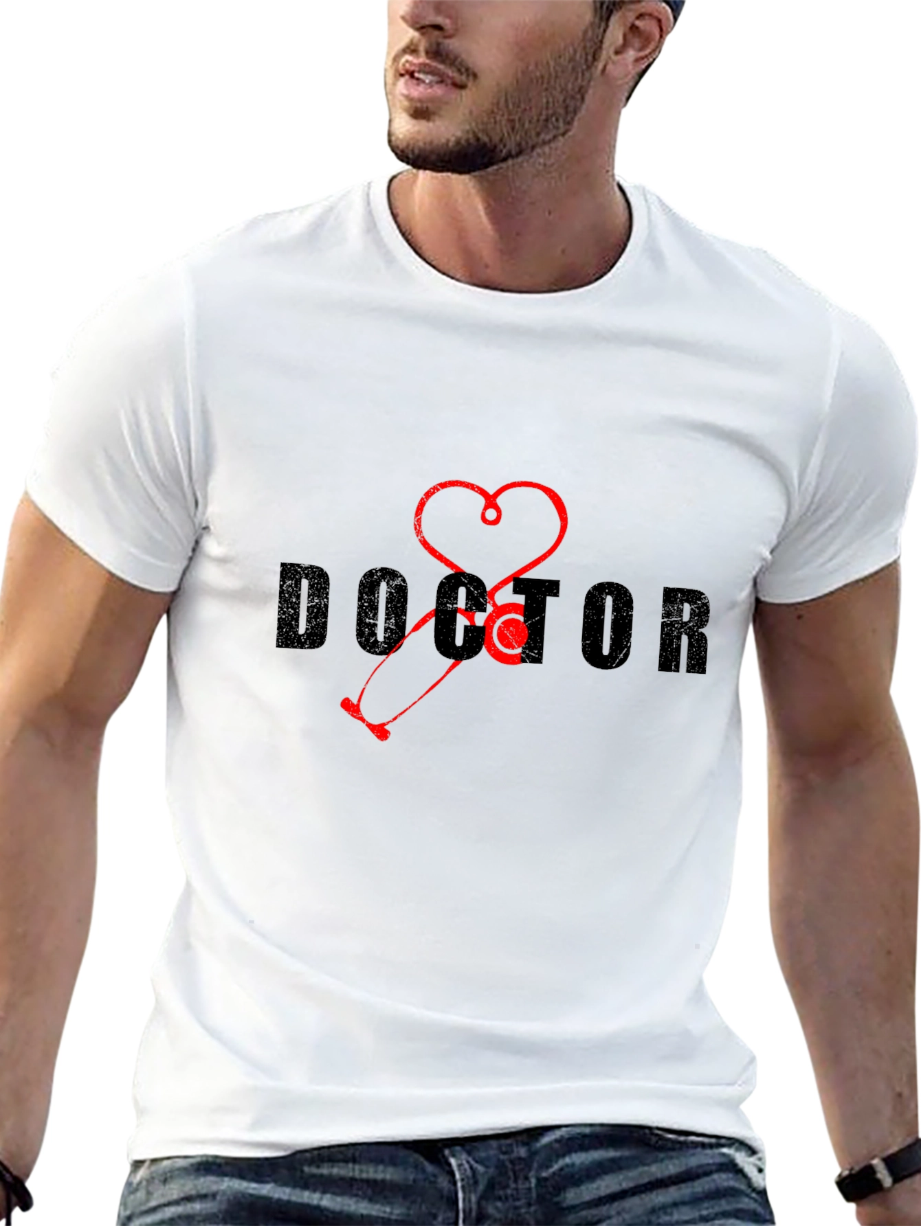 Doctor Stethoscope Heart Graphic Tee - Black