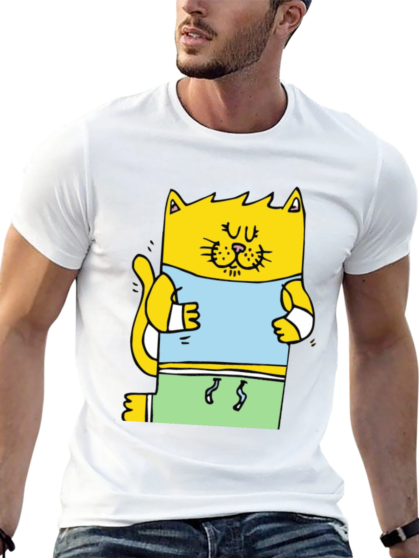 Funny Cat T-Shirt - Cartoon Gym Cat Design
