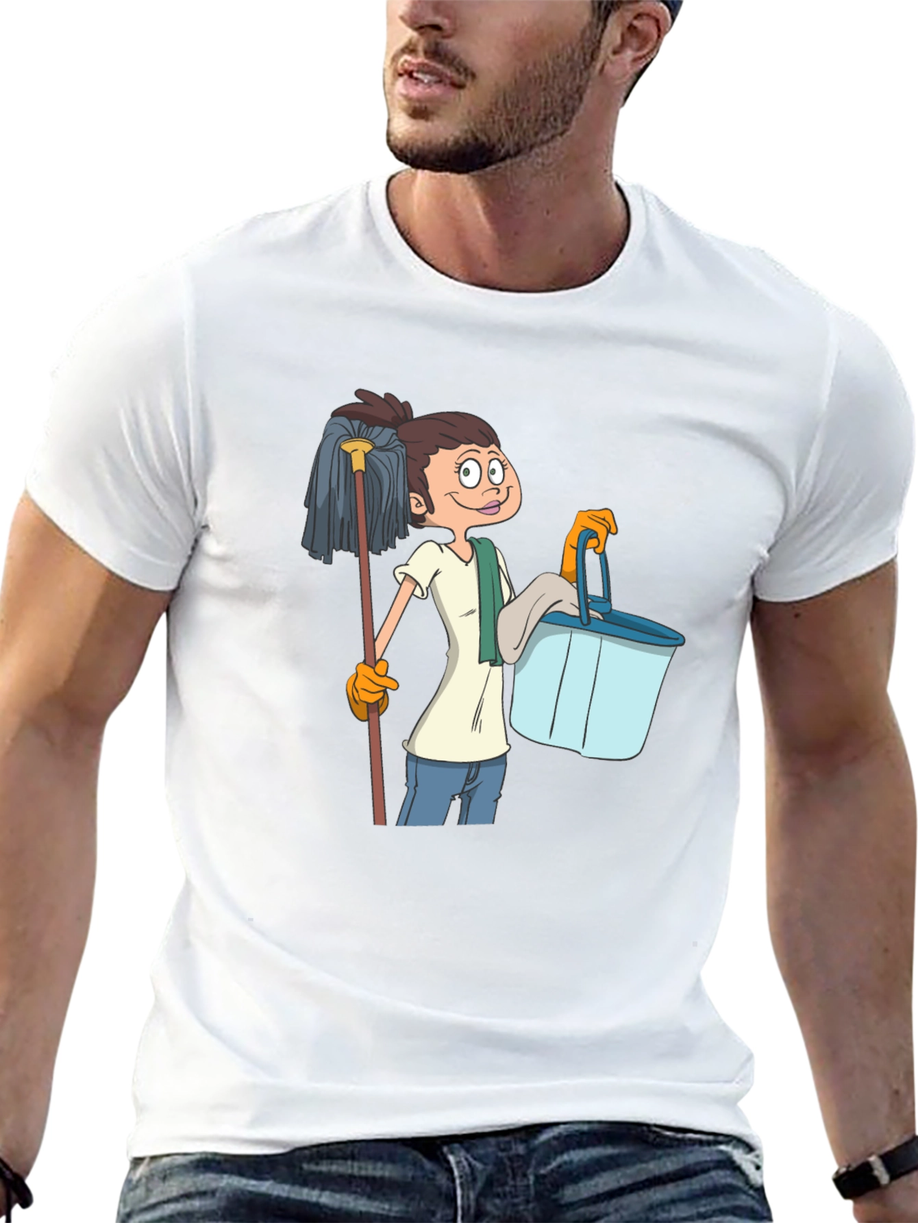 Cartoon Cleaning Lady Graphic T-Shirt