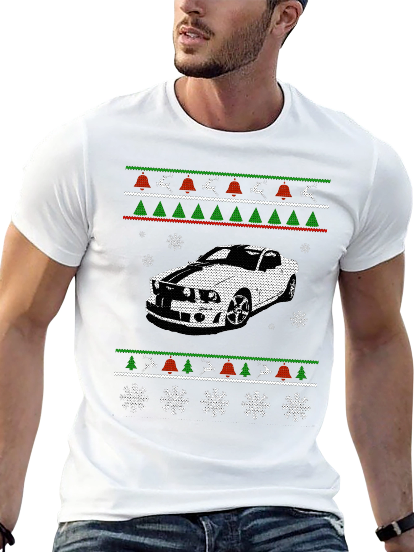 Car Christmas Ugly Sweater Style T-Shirt