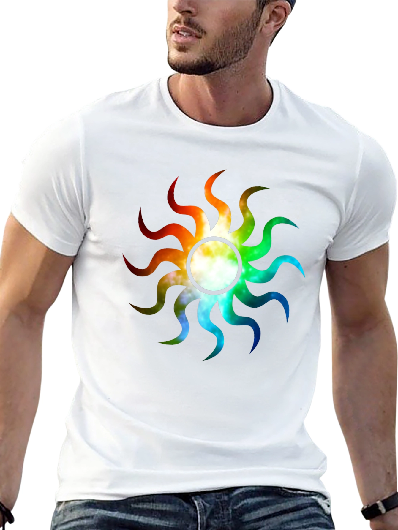 Rainbow Sunburst Graphic T-Shirt - Unique Design