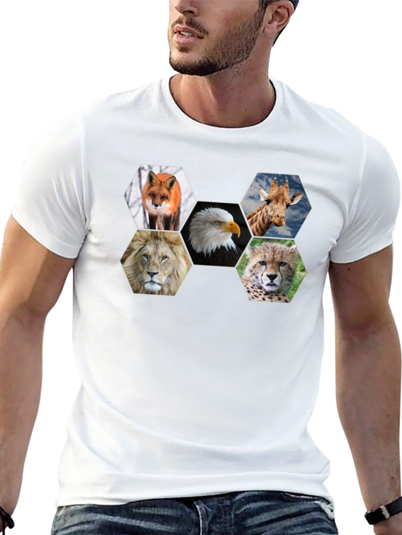 Animal Hexagon Graphic Print Crew Neck T-Shirt