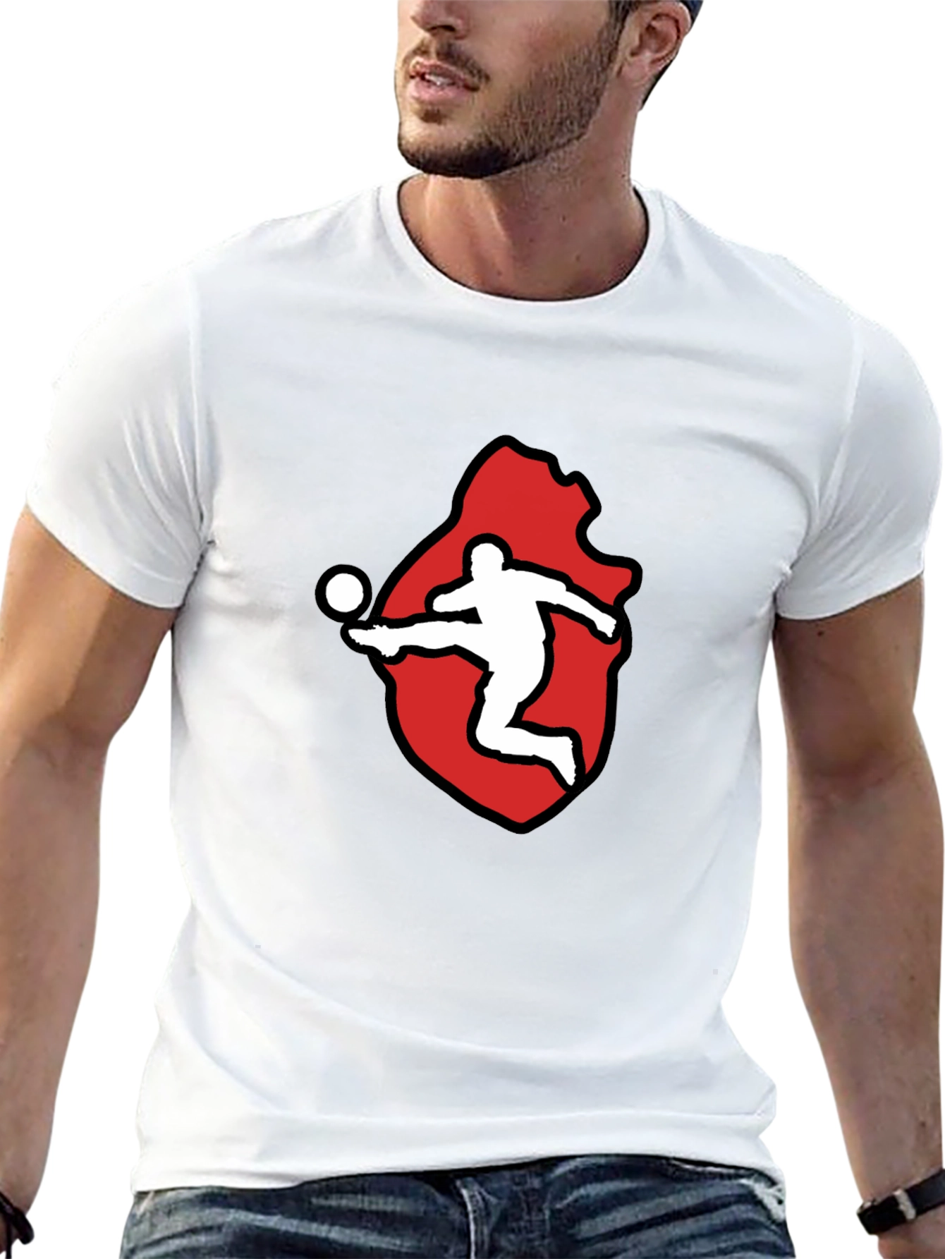 Soccer Player Graphic Tee - Black Cotton Blend