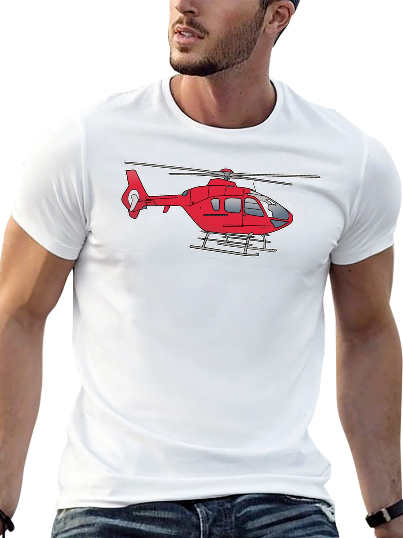 Helicopter Graphic Tee - Black Cotton Casual Shirt