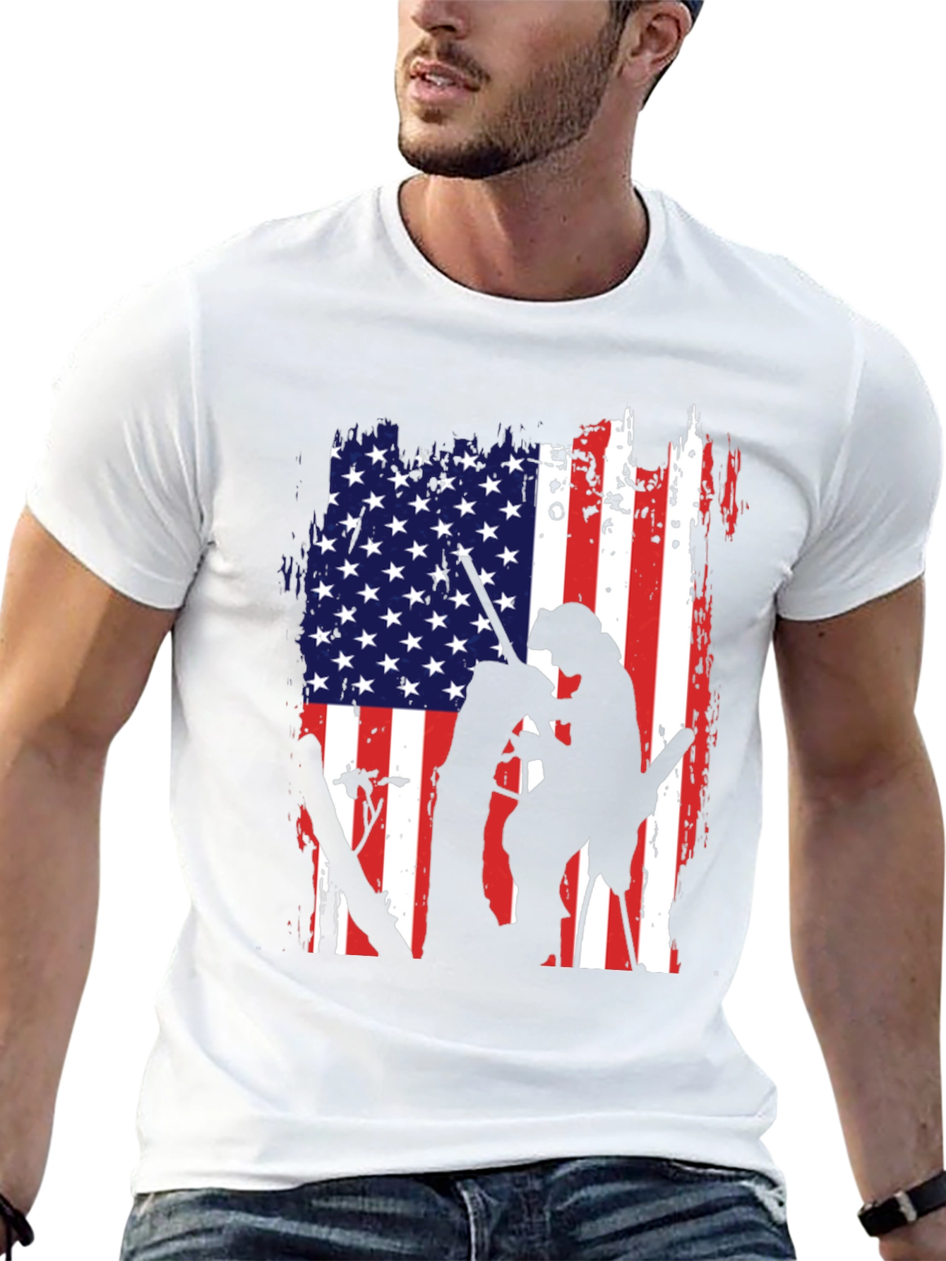 American Flag Silhouette Veteran Graphic T-Shirt