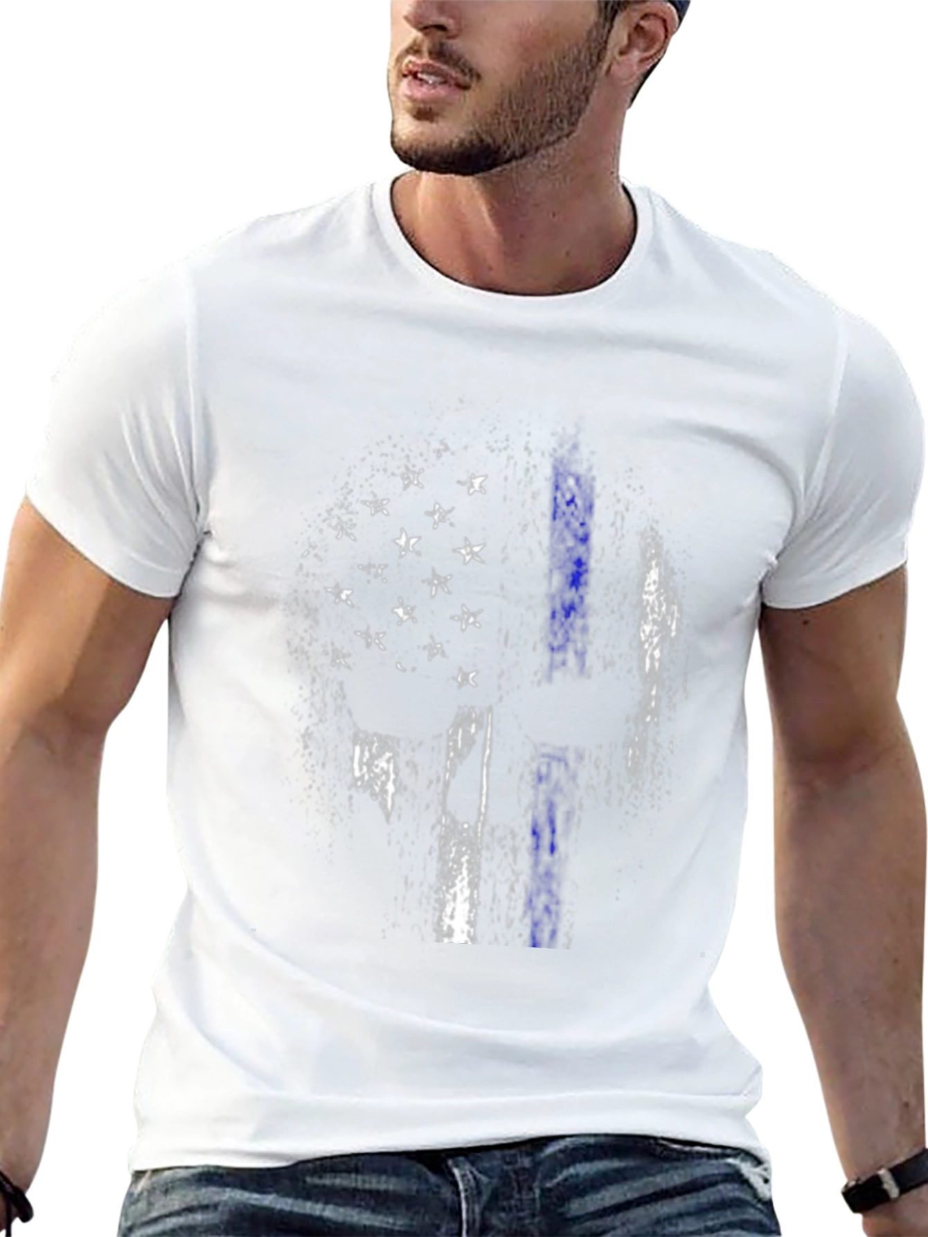 Distressed American Flag Thin Blue Line T-Shirt