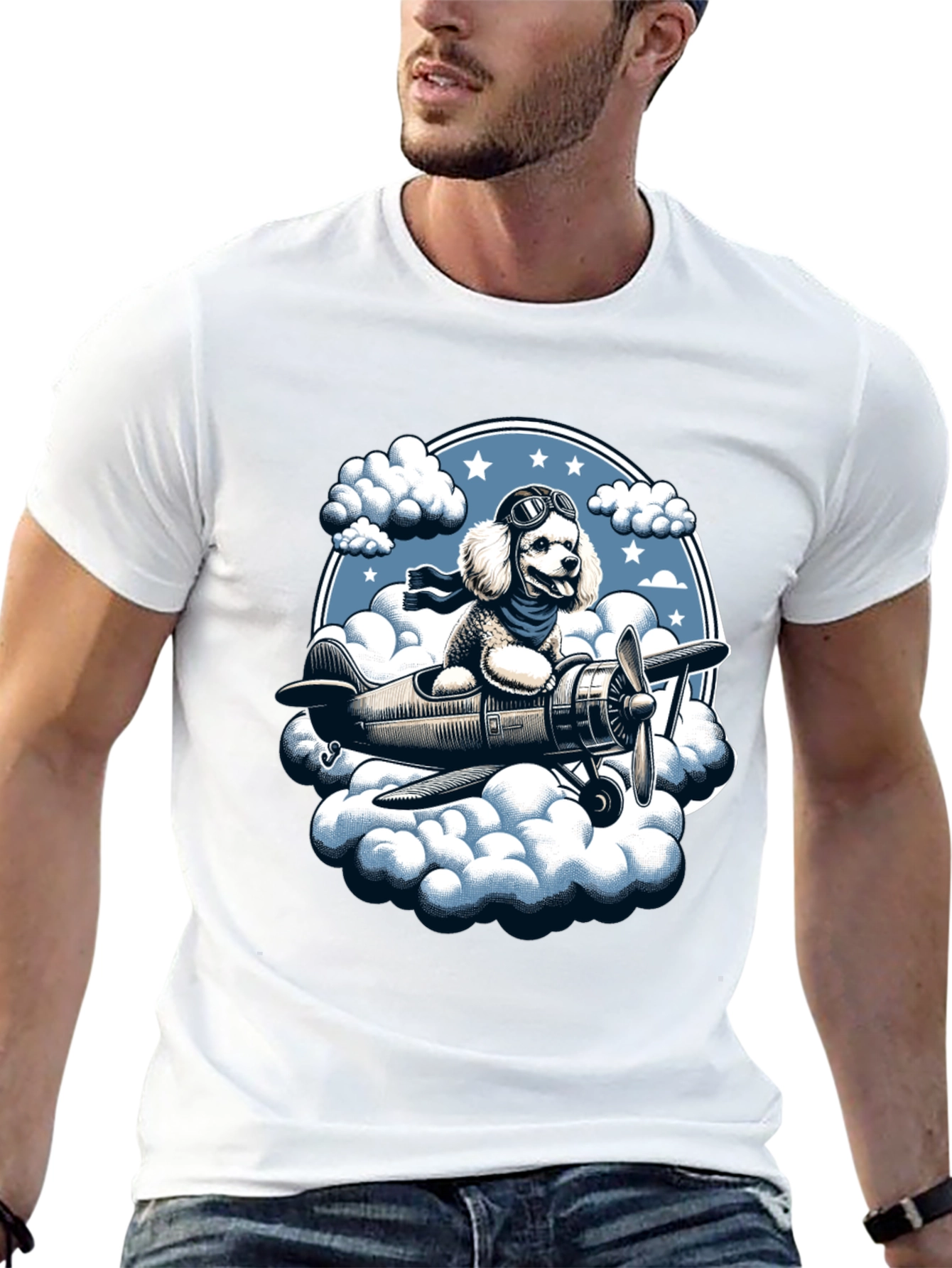 Dog Aviator T-Shirt: Poodle Pilot in the Clouds