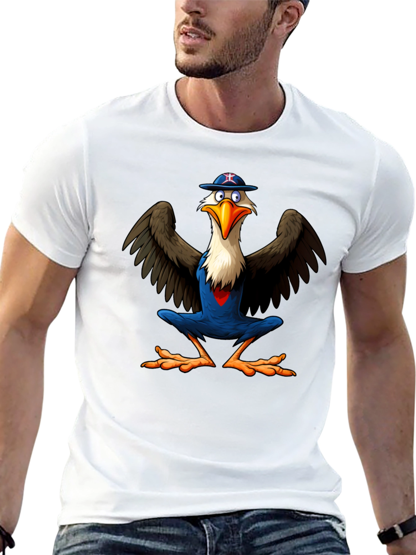 Cartoon Eagle Graphic Tee - Black