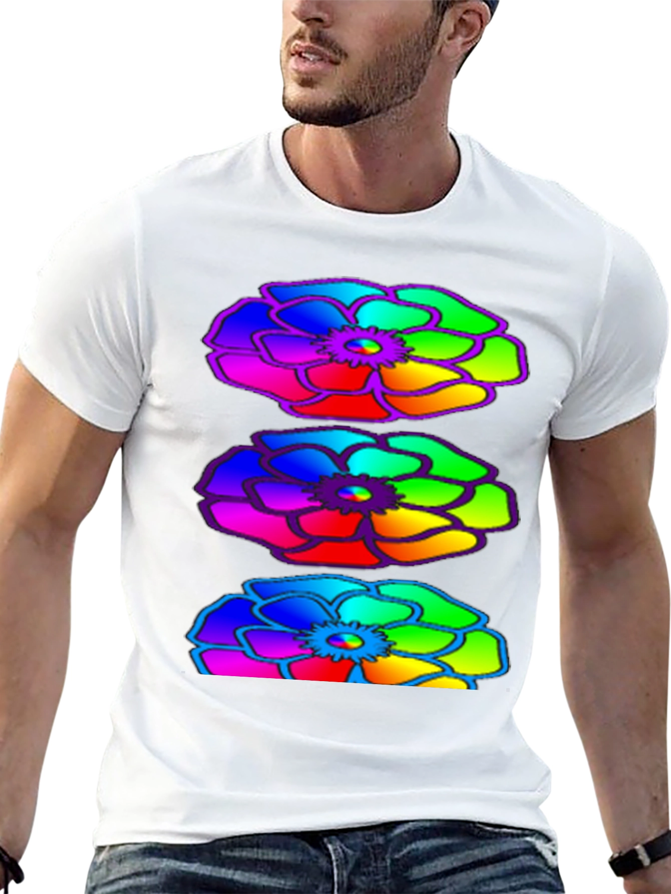 Rainbow Floral Black T-Shirt