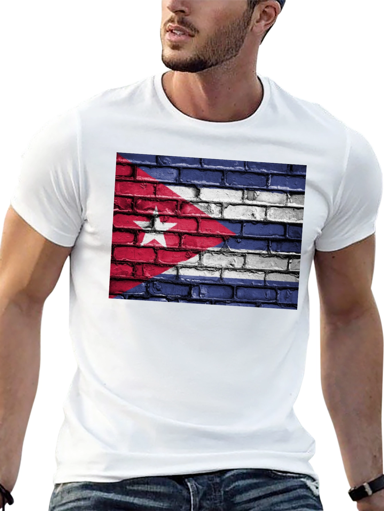 Cuba Flag Brick Wall Graphic T-Shirt