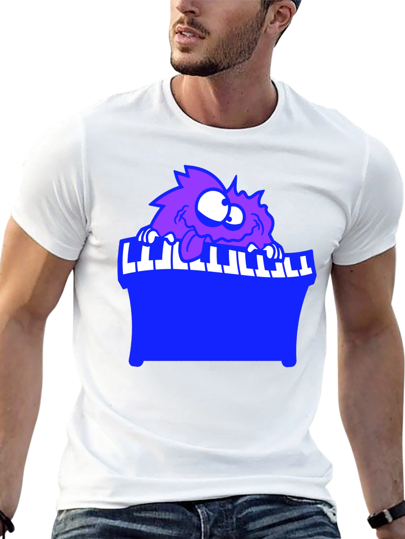 Monster Playing Piano Black T-Shirt