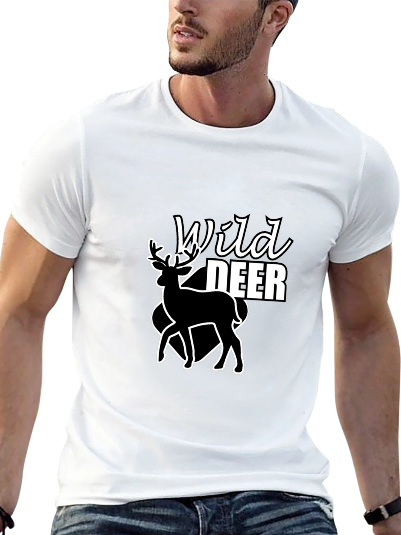 Wild Deer Graphic Tee - Black Cotton T-Shirt