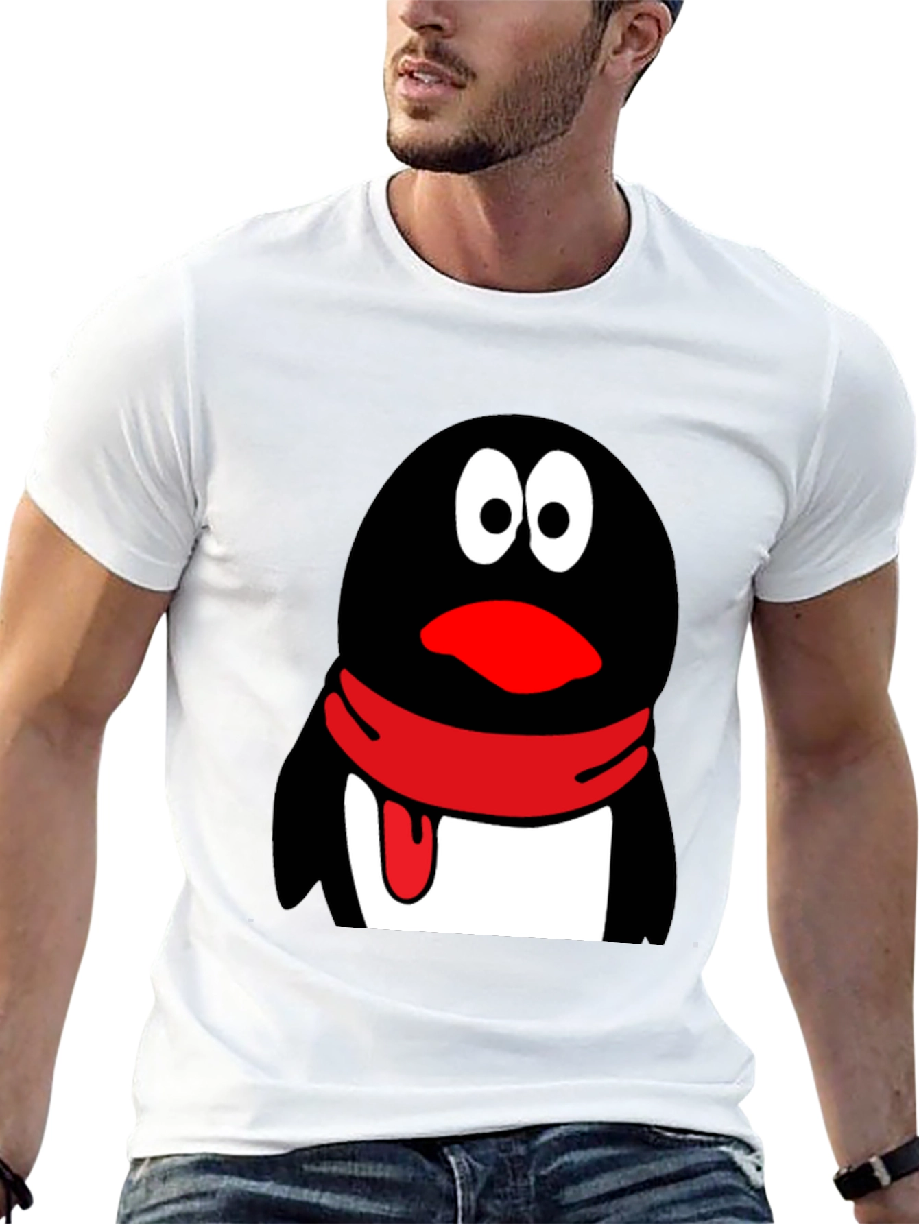 Cartoon Penguin Graphic Print Mens Black T-Shirt