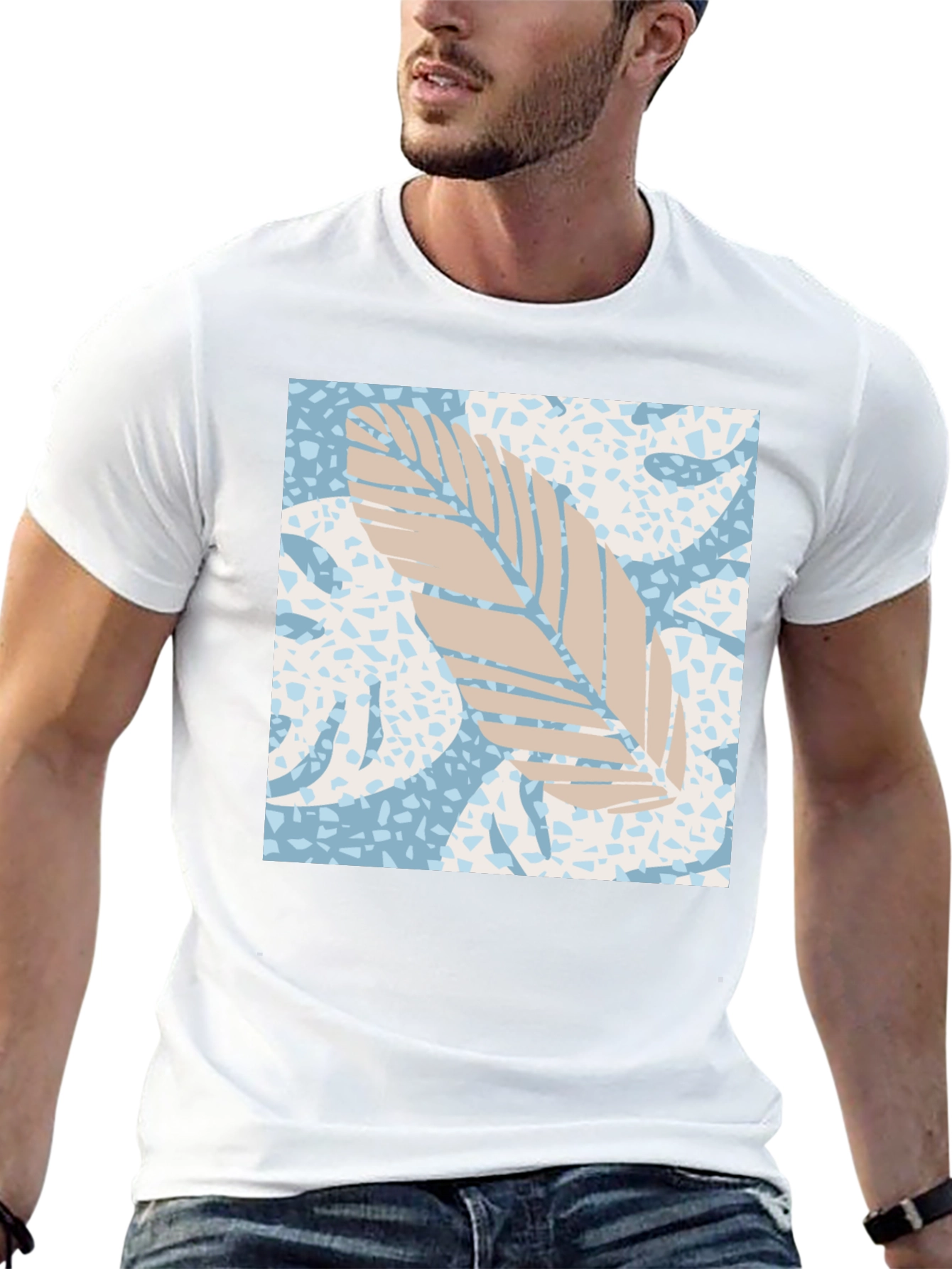 Tropical Leaf Print Black Tee