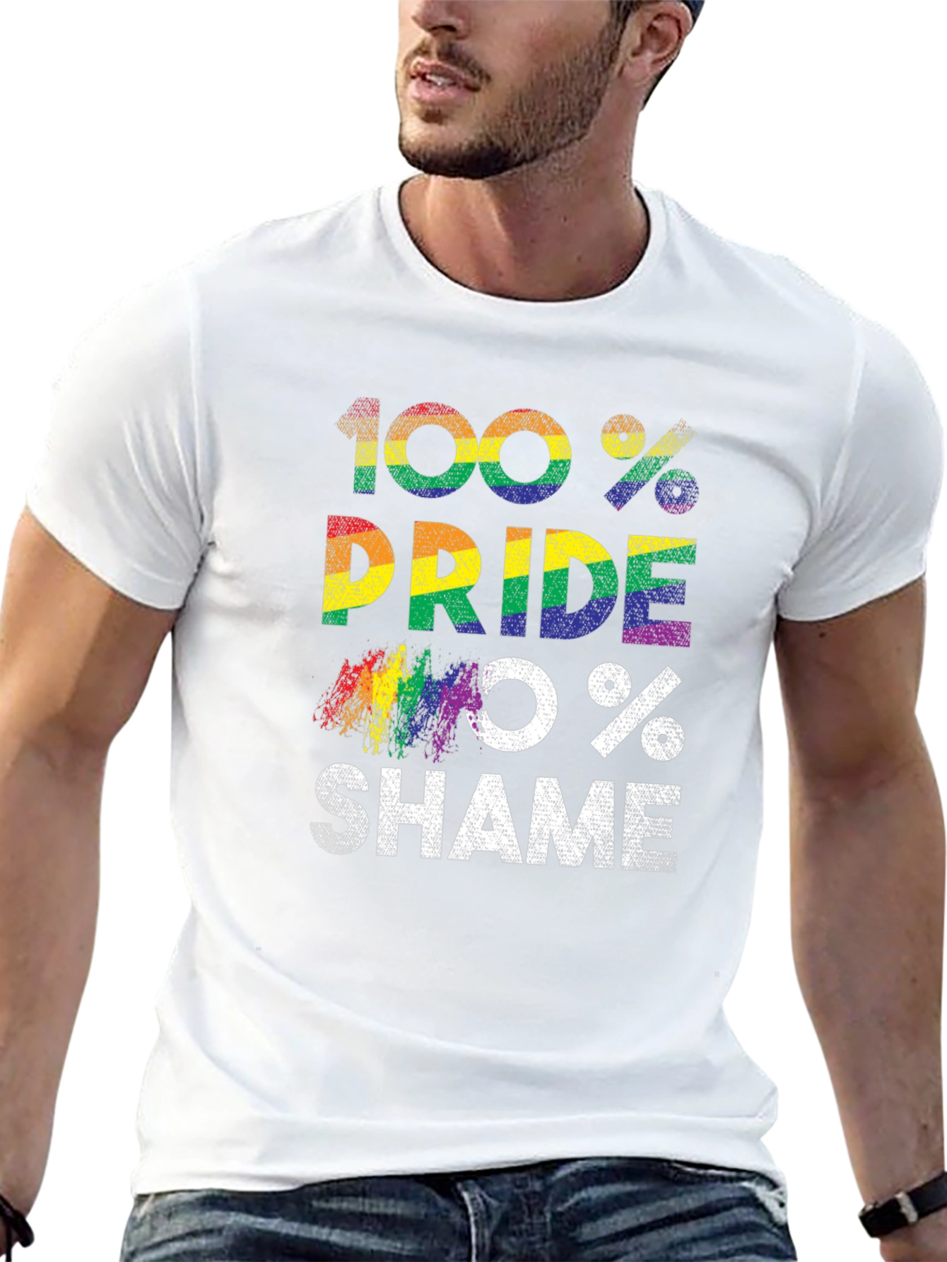 100% Pride 0% Shame LGBT Rainbow T-Shirt