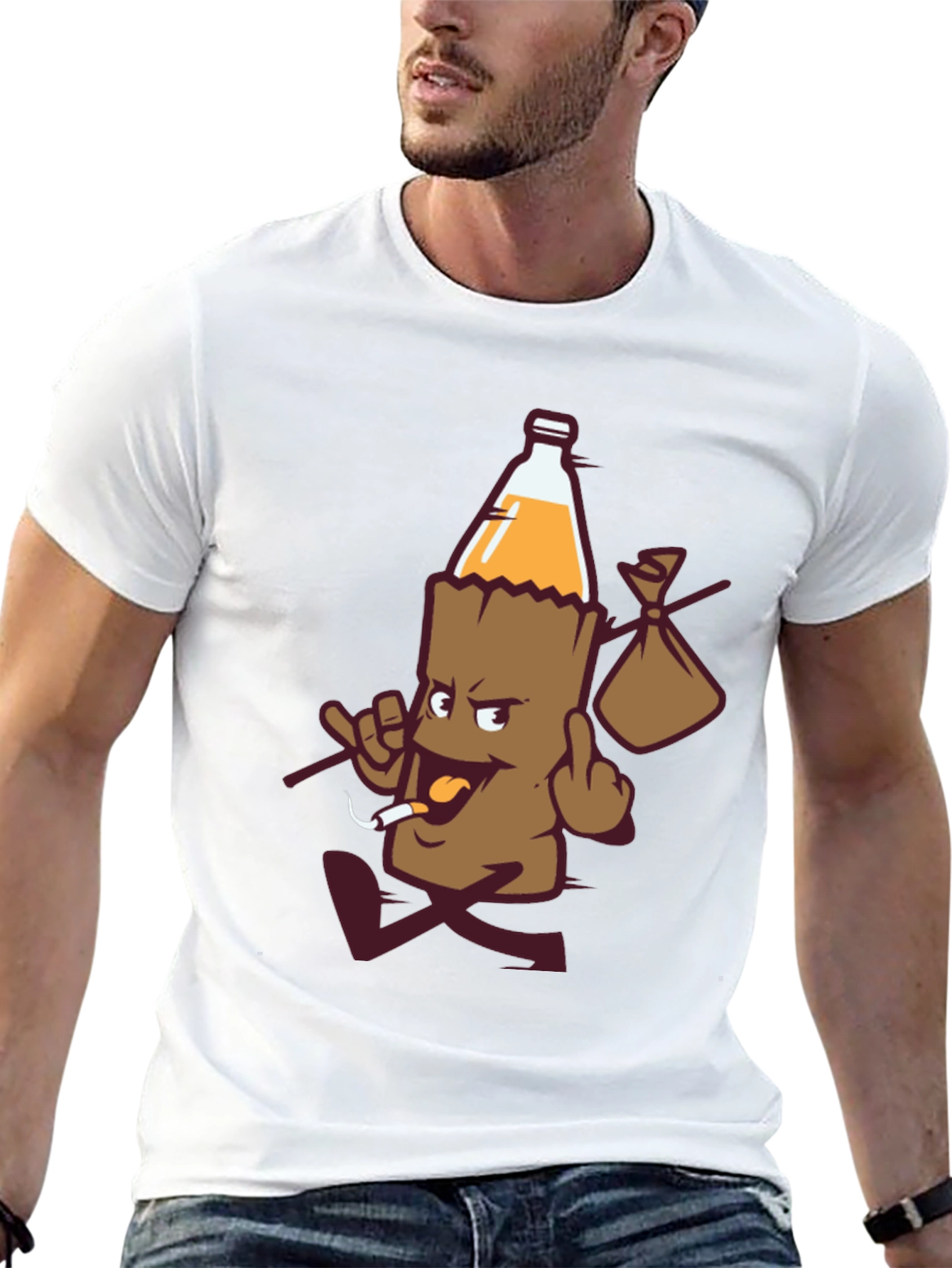 Humorous Cartoon Beverage Bottle T-Shirt