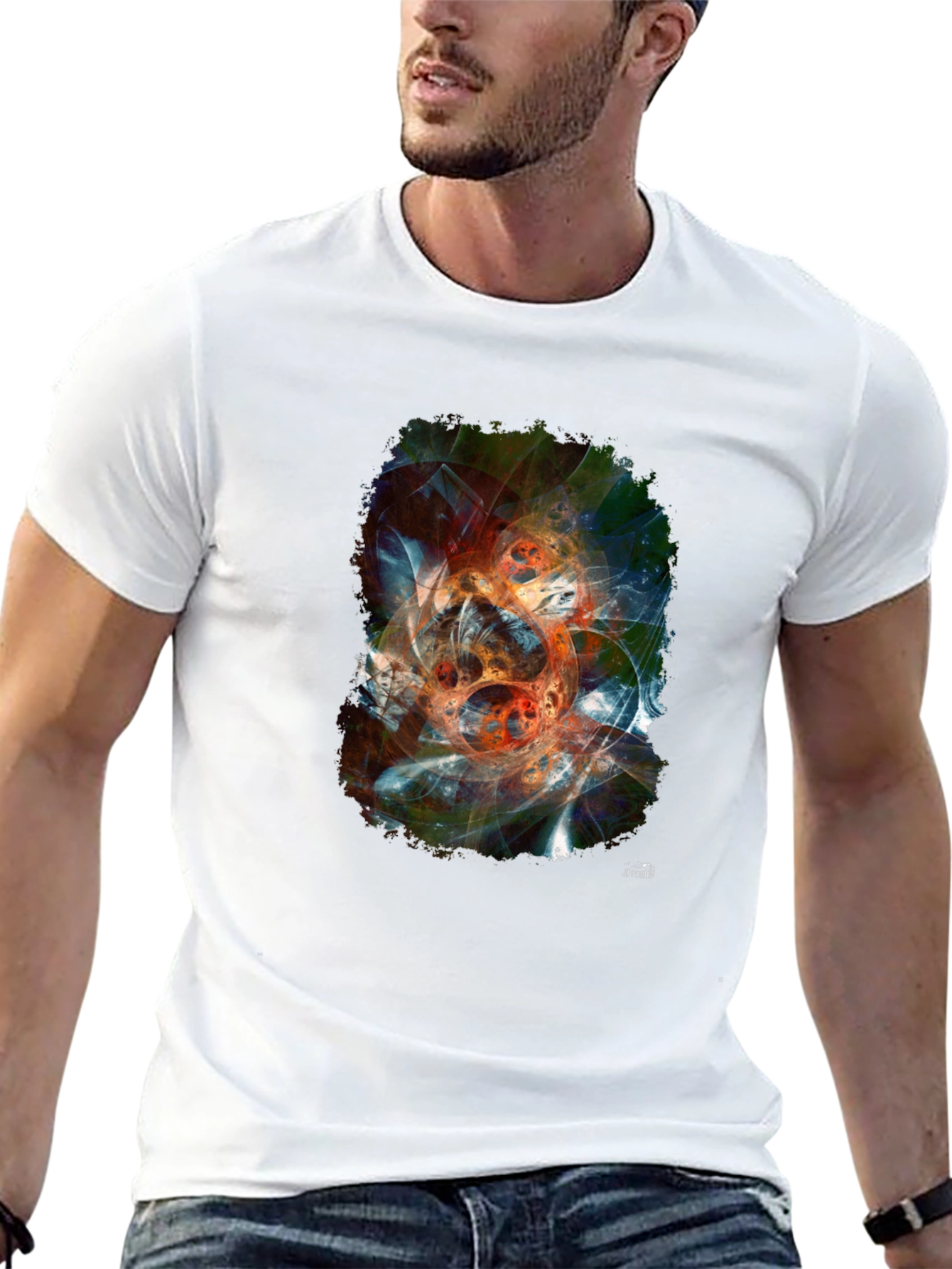 Abstract Fractal Graphic Print Black T-Shirt