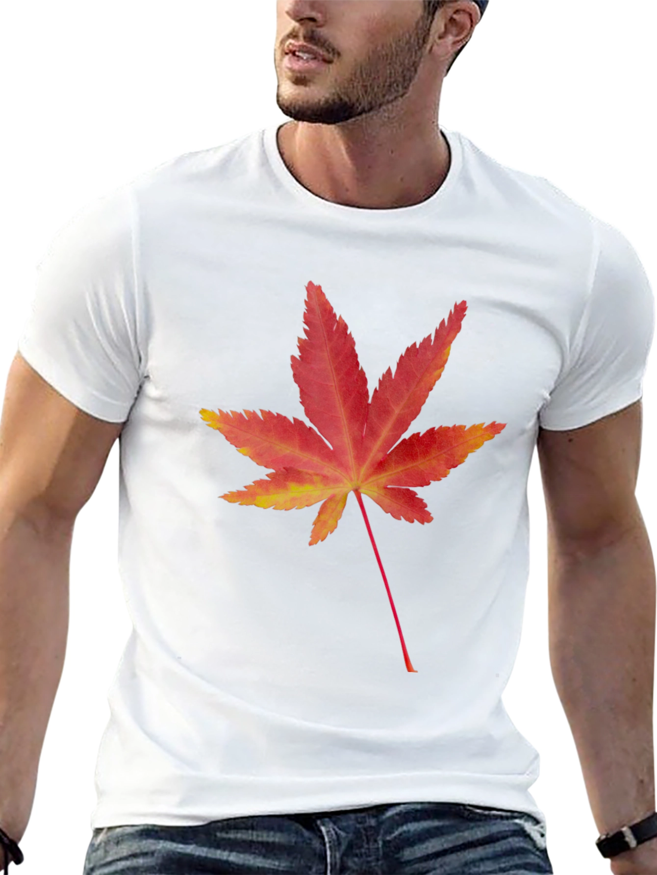 Maple Leaf Print Black T-Shirt