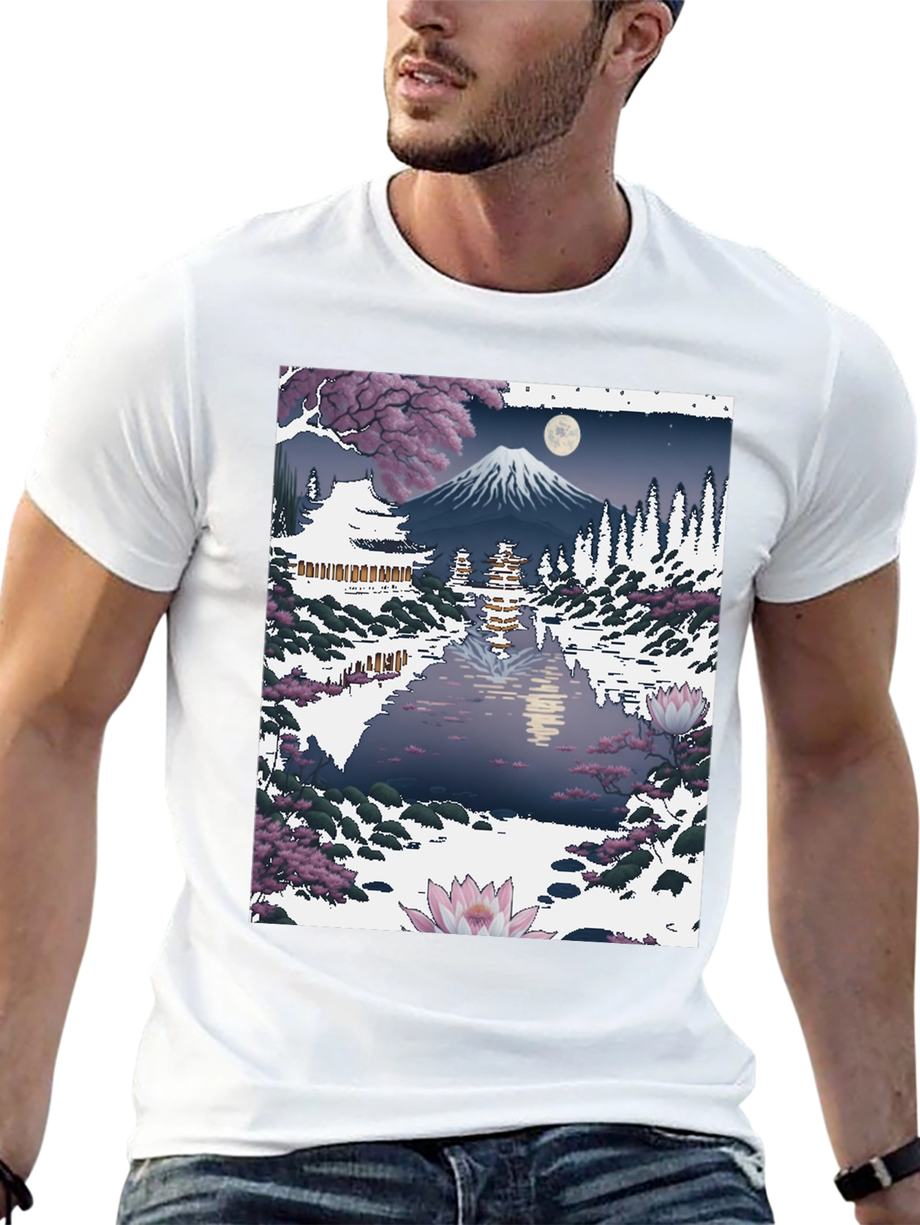 Japanese Mt. Fuji Lake Scene Graphic Tee