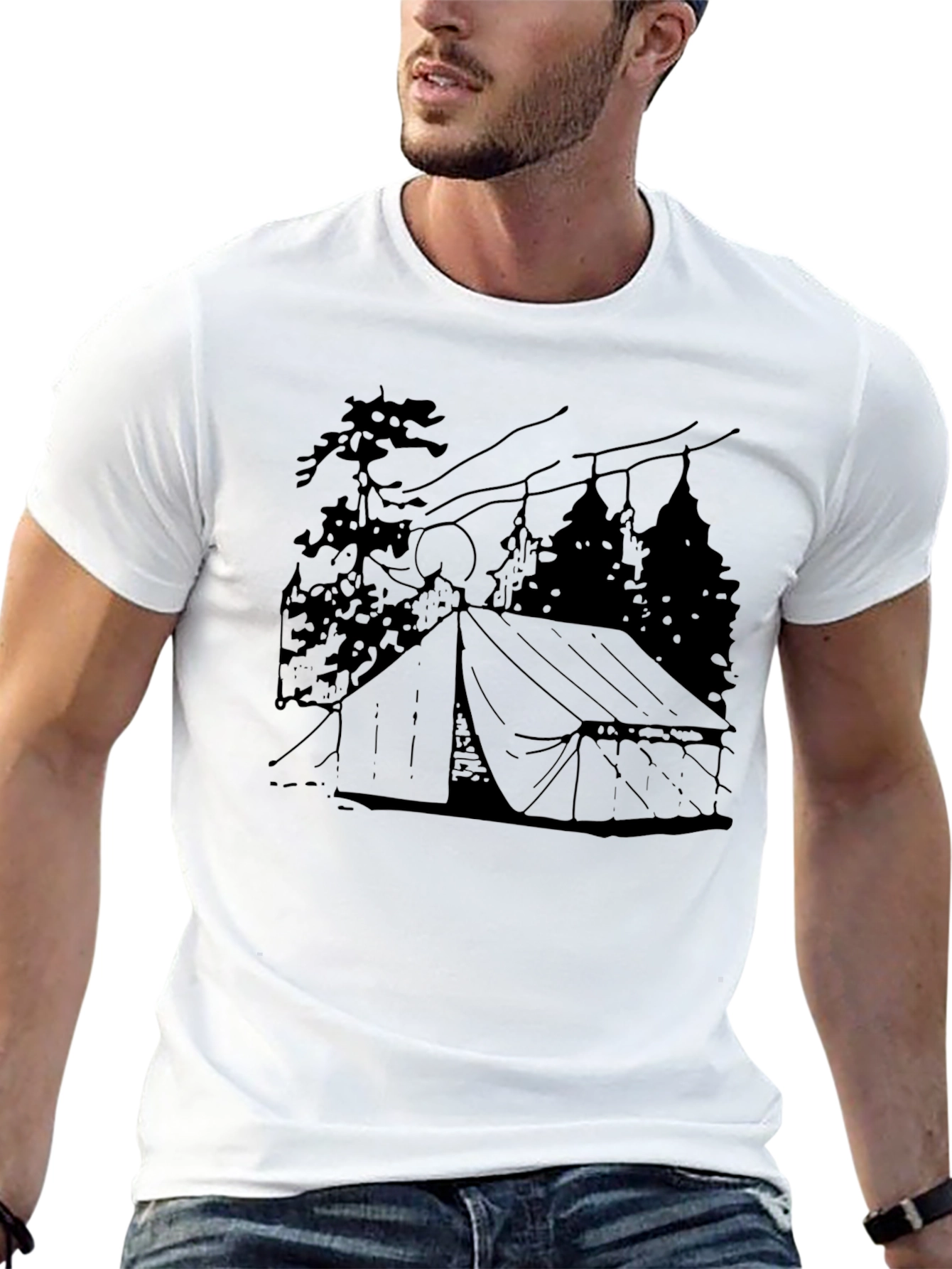Camping Tent Graphic Tee - Black Cotton
