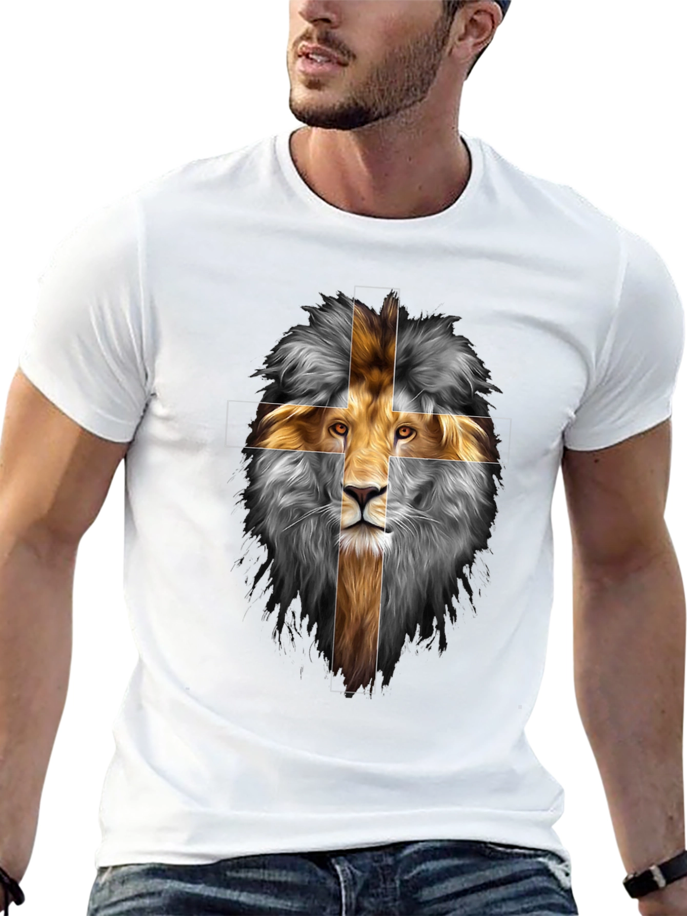 Lion Cross Graphic Tee - Christian T-Shirt