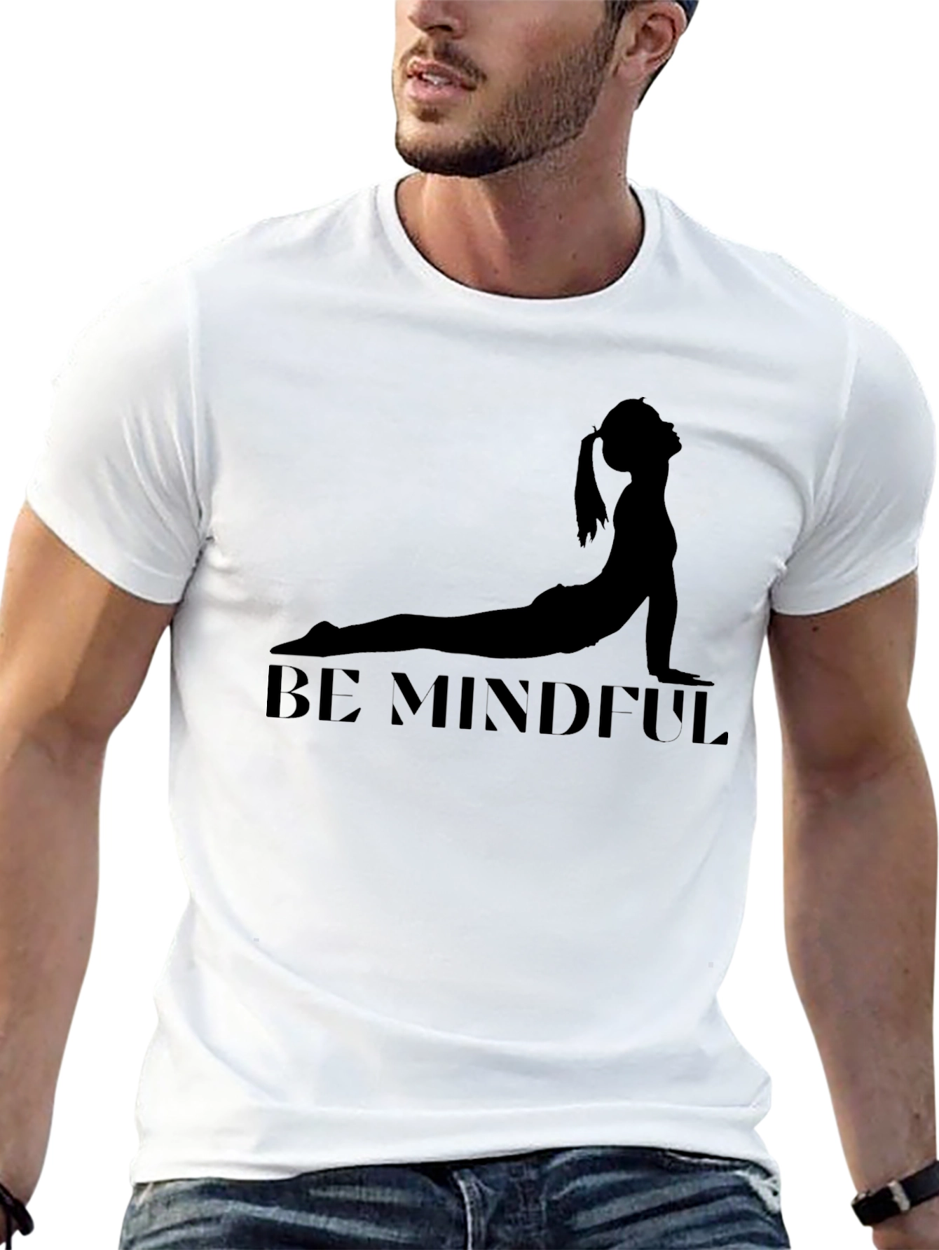 Be Mindful Yoga Pose Black T-Shirt