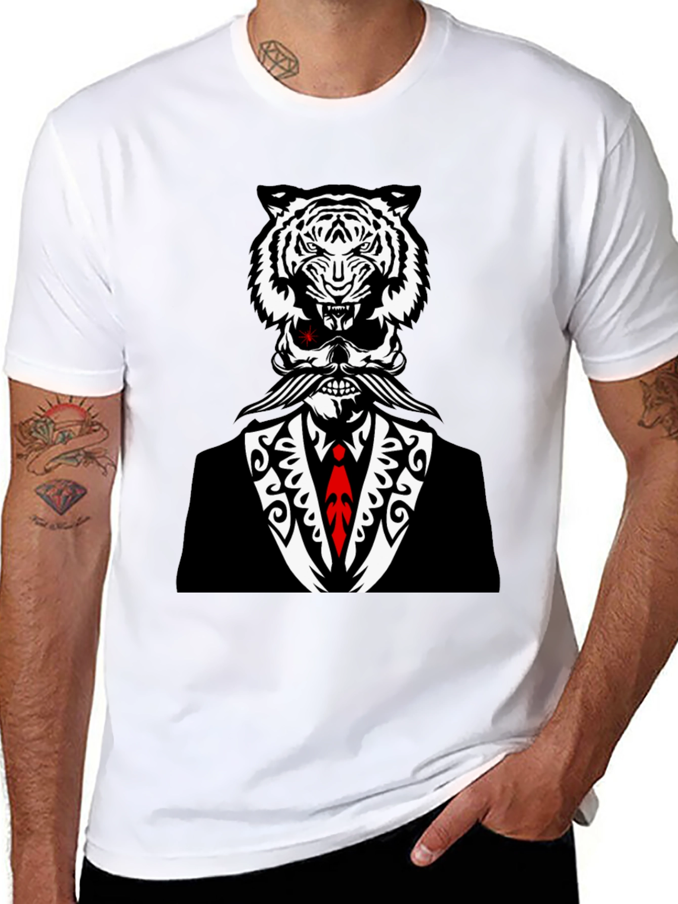 Tiger Skull Suit Graphic Tee - Black