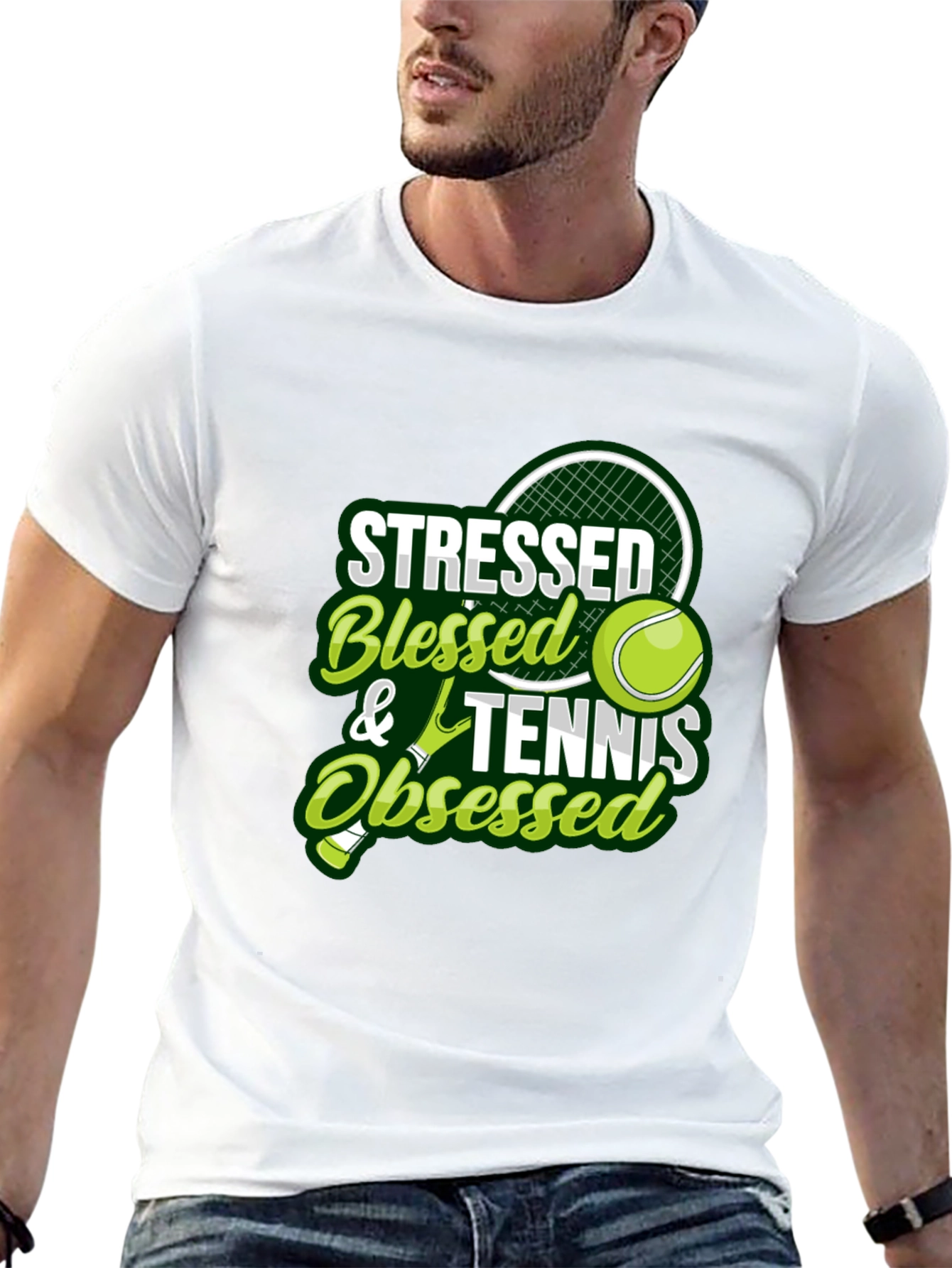 Stressed Blessed Tennis Obsessed Black T-Shirt