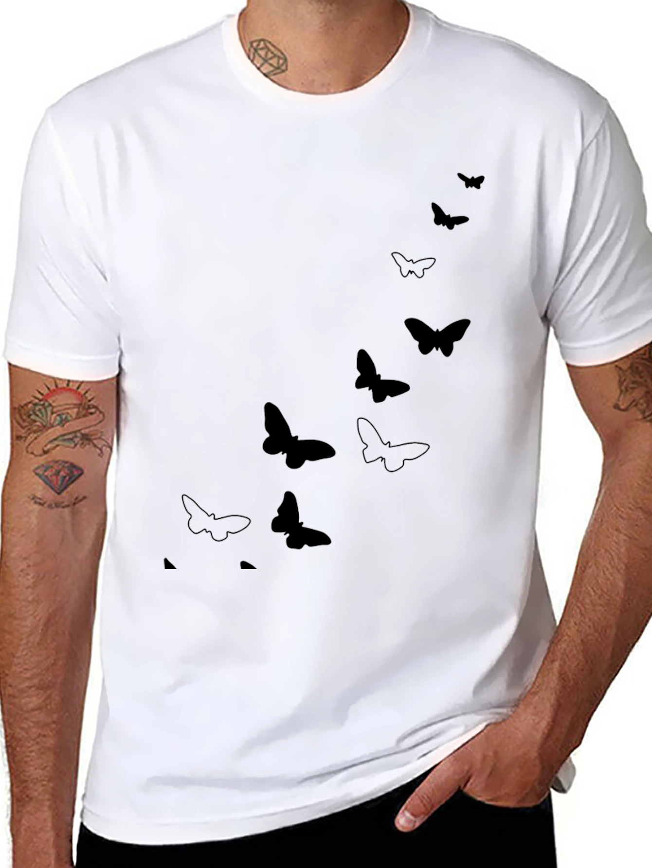 Butterfly Print Black T-Shirt - Casual Style
