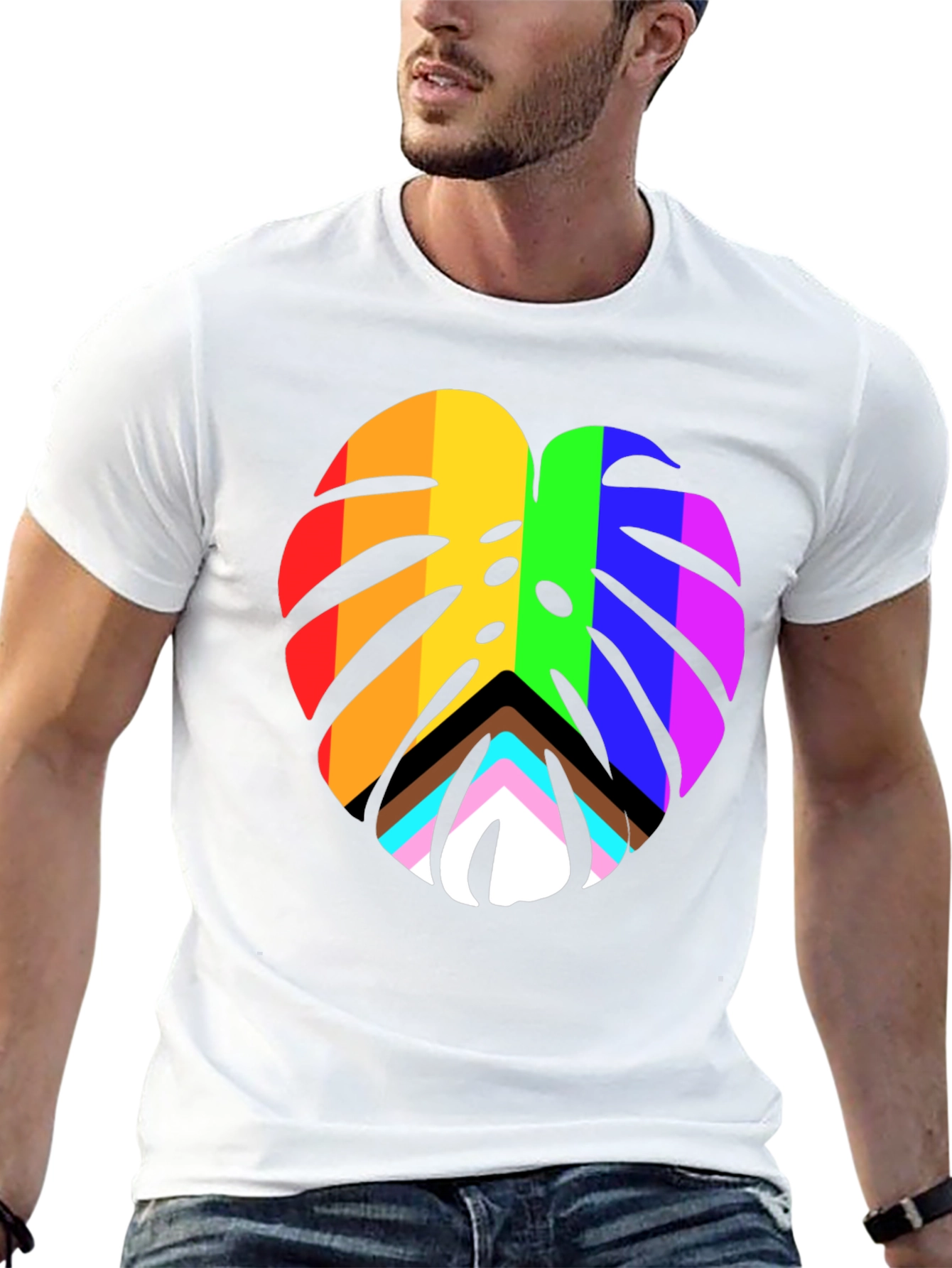 Pride Monstera Leaf Graphic Tee - Black Cotton Blend