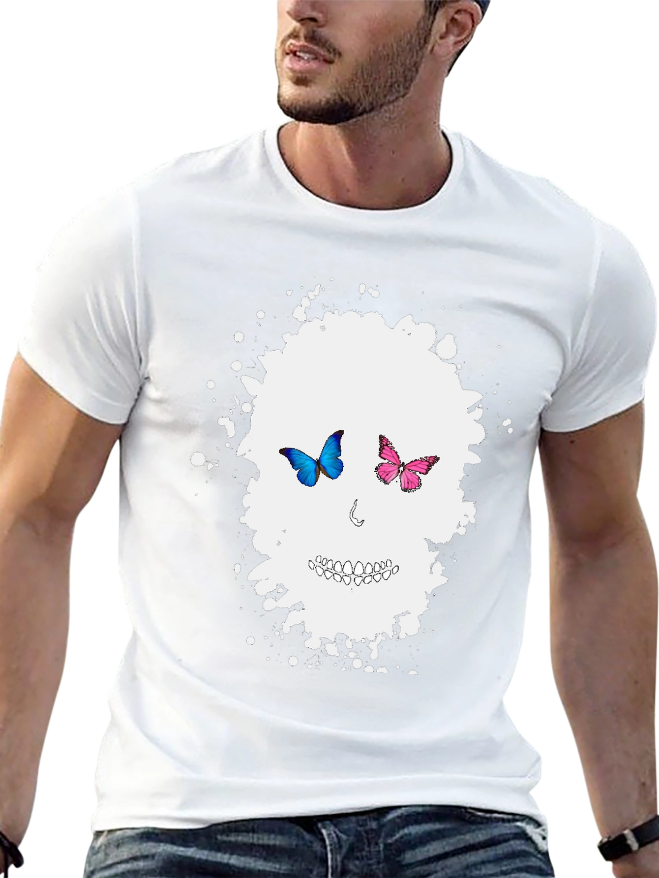 Butterfly Skull Graphic Tee - Mens Black T-Shirt